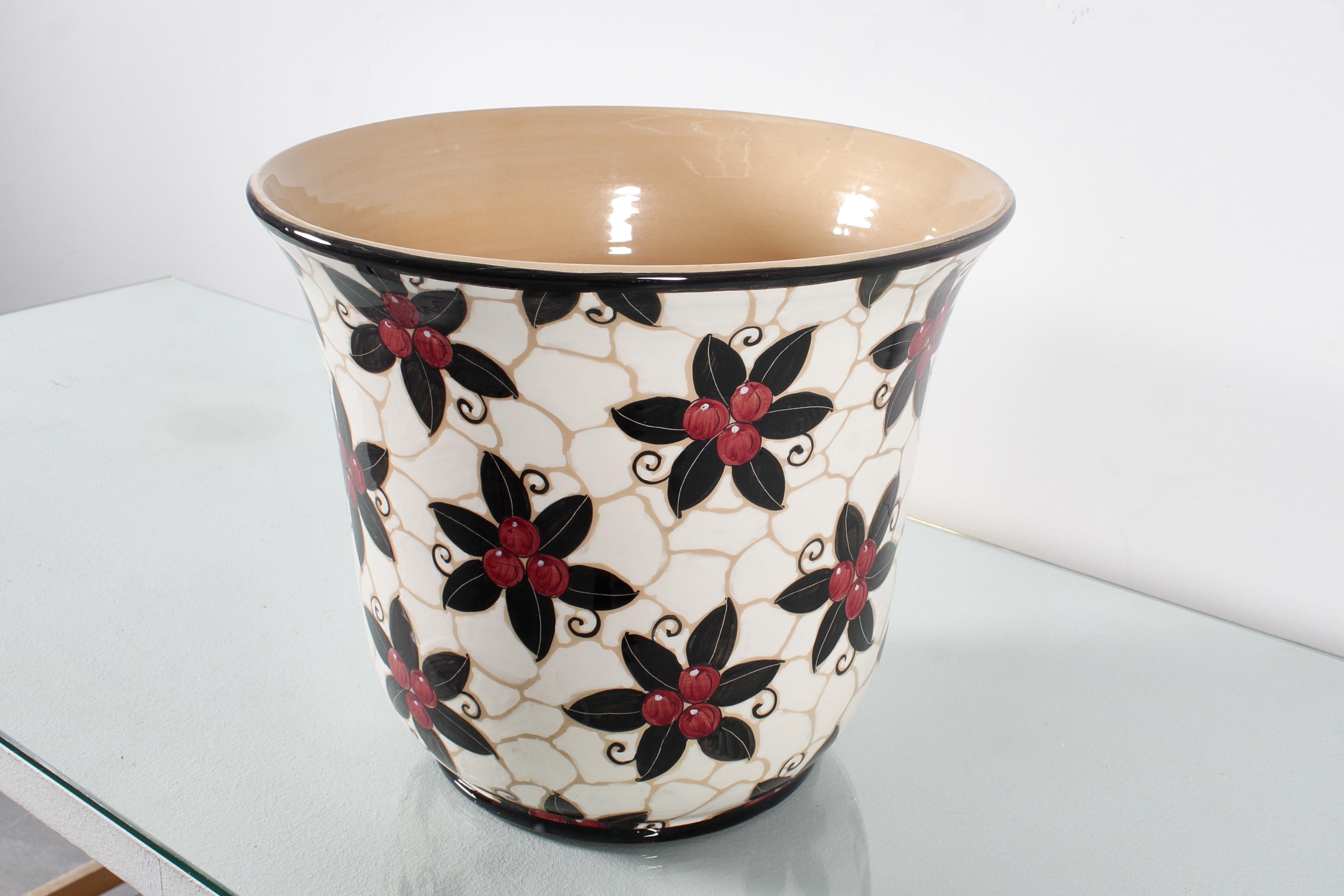 Mid-Century Studio Ernan Albisola Hand-Glazed Ceramic Cachepot 70s Italy In Good Condition For Sale In Palermo, IT