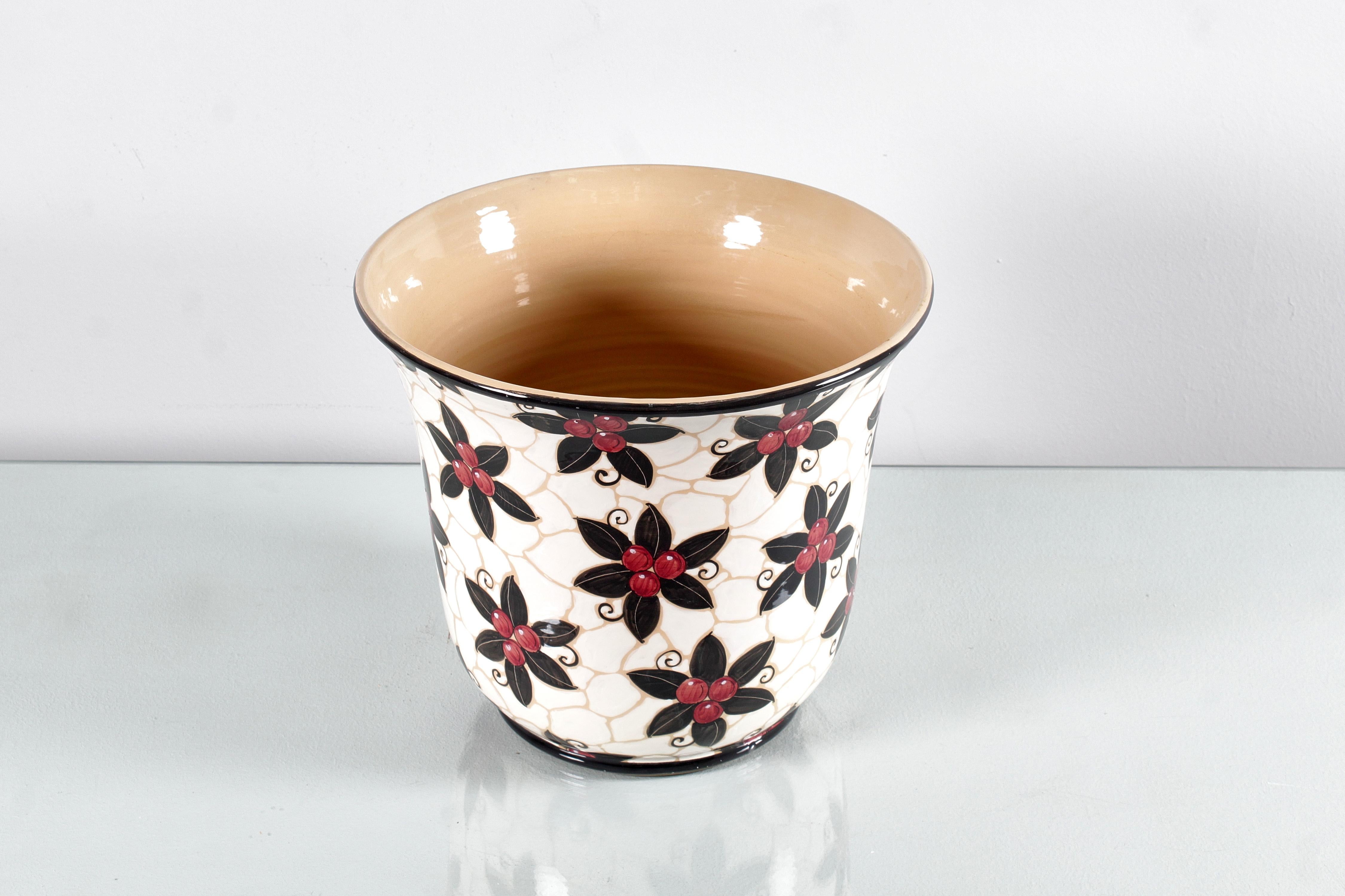 Mid-Century Studio Ernan Albisola Hand-Glazed Ceramic Cachepot 70s Italy For Sale 3