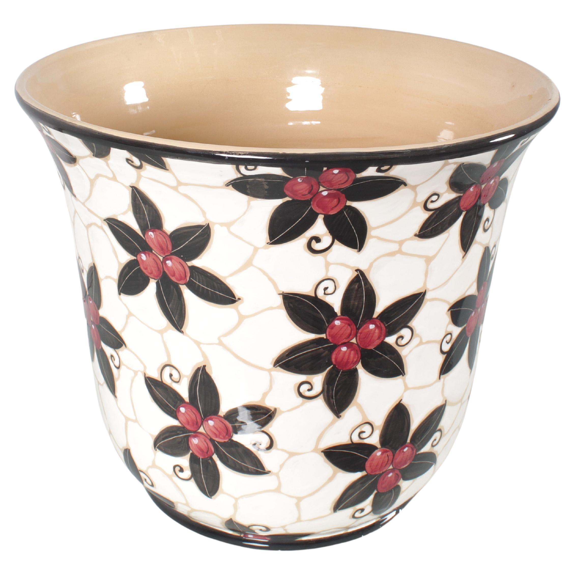 Mid-Century Studio Ernan Albisola Hand-Glazed Ceramic Cachepot 70s Italy For Sale