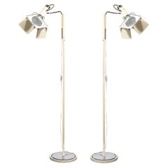 Mid-Century Studio Floor Lamps W/ Adjustable Reflectors in Off-White Enamel