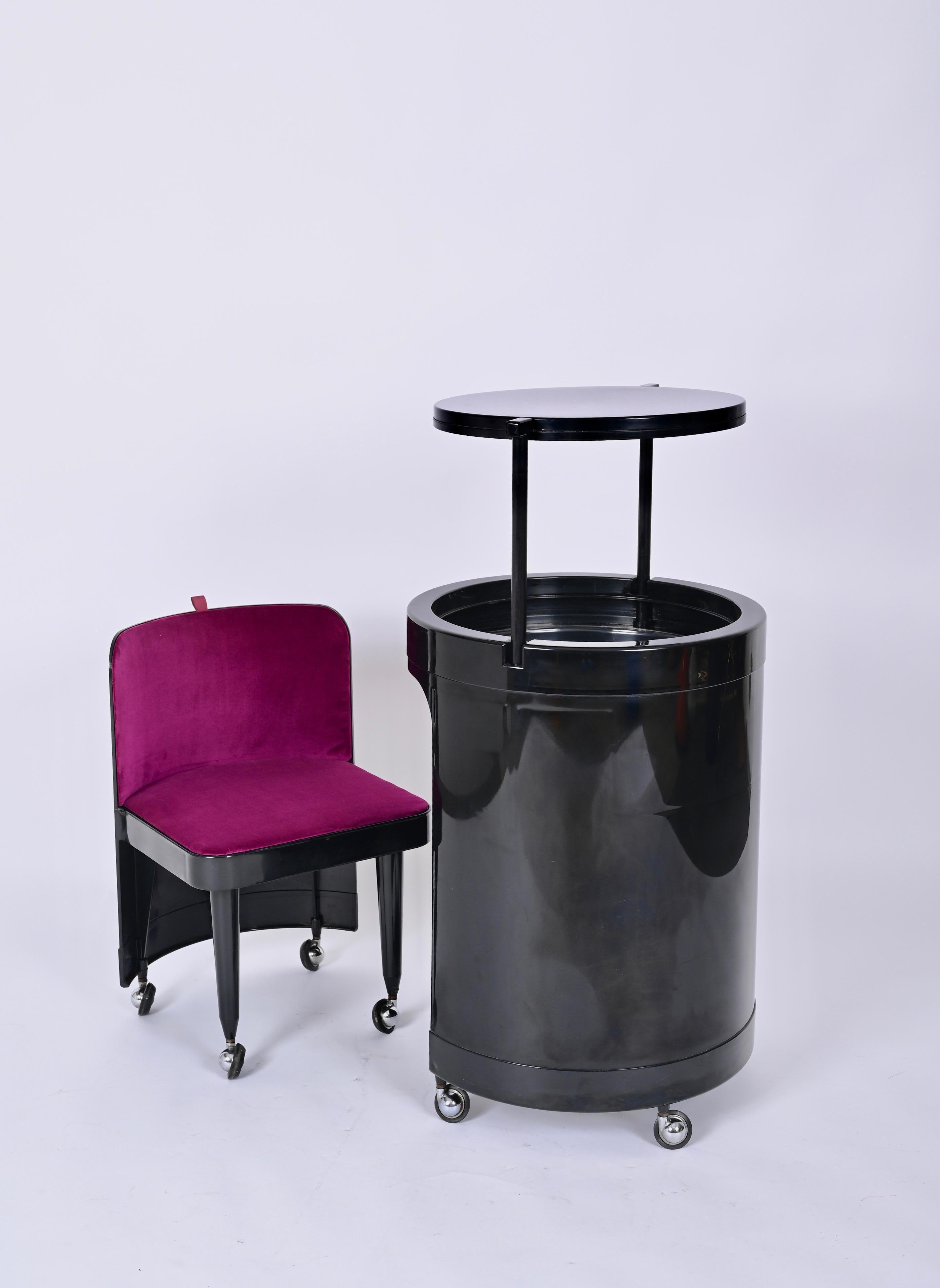 Studio Kastilia Silvi, Italian Black Vanity Table with Purple Seat, 1970s 1