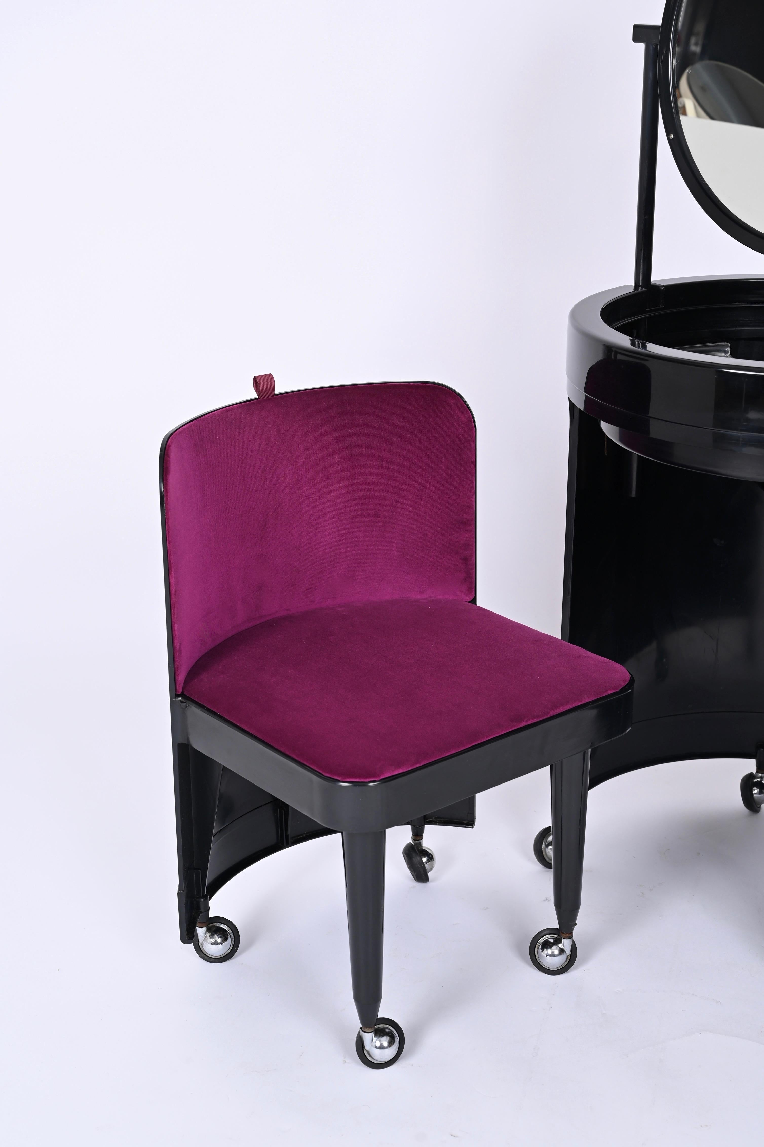 Studio Kastilia Silvi, Italian Black Vanity Table with Purple Seat, 1970s 2
