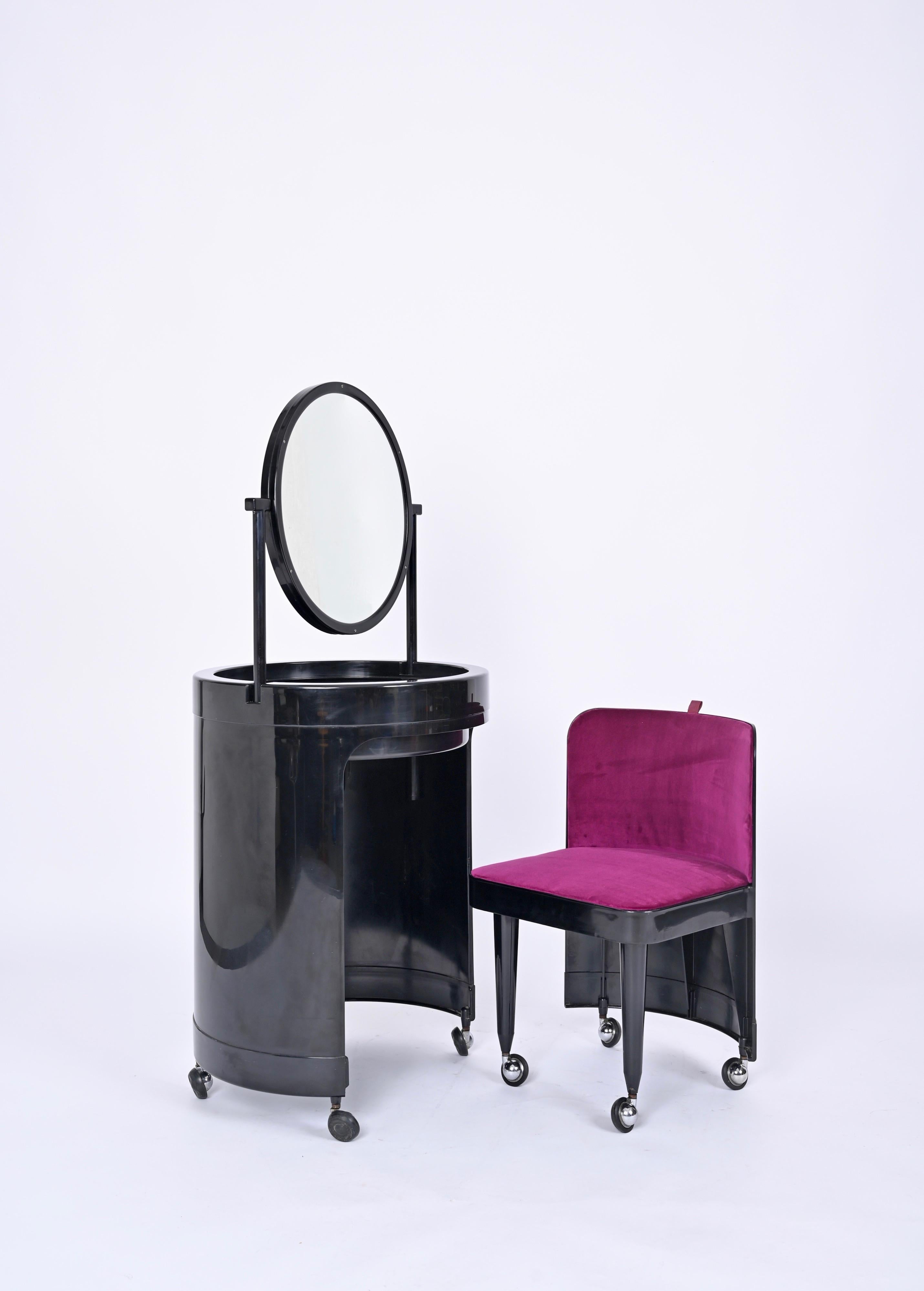 Studio Kastilia Silvi, Italian Black Vanity Table with Purple Seat, 1970s 7