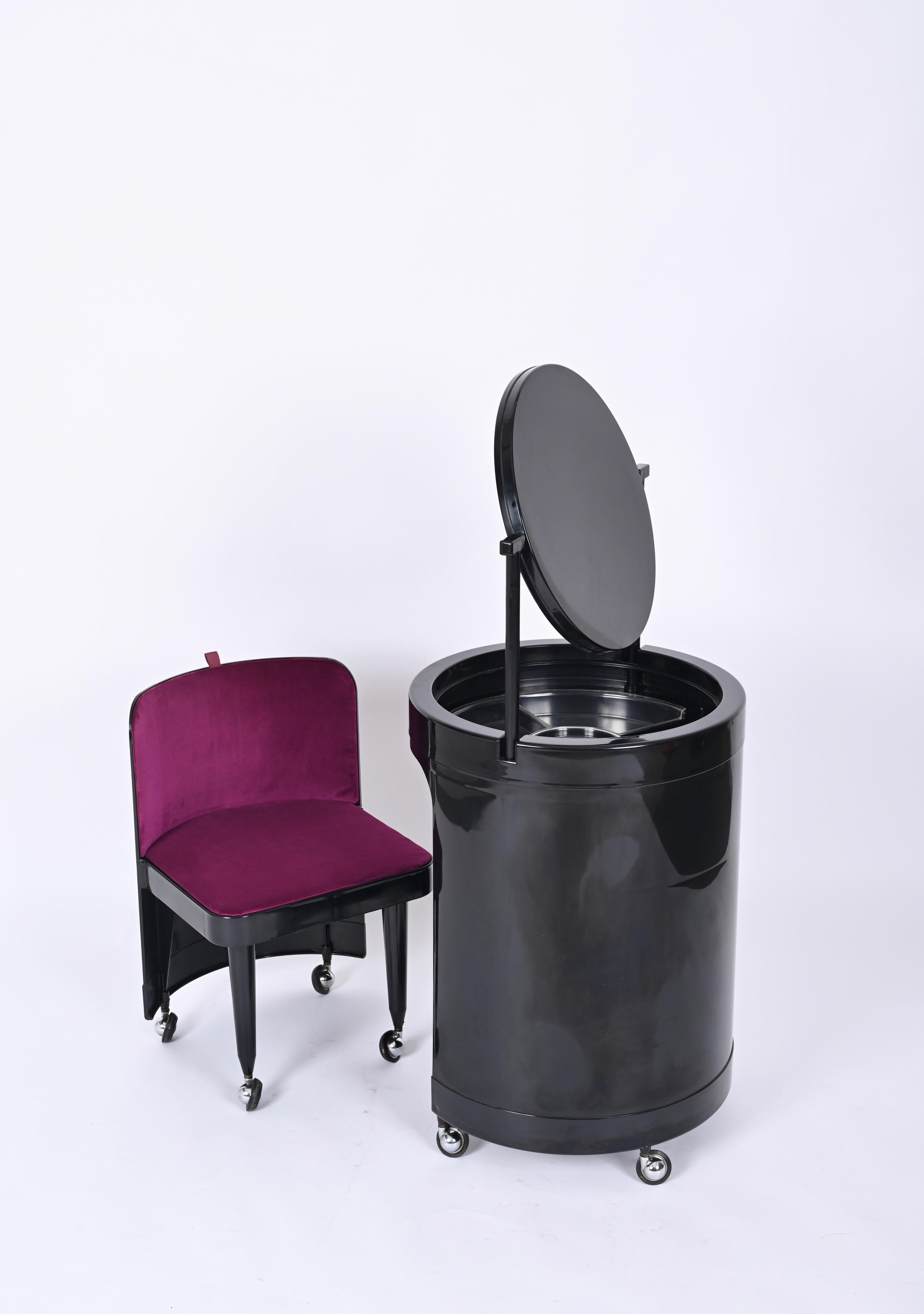Studio Kastilia Silvi, Italian Black Vanity Table with Purple Seat, 1970s 8