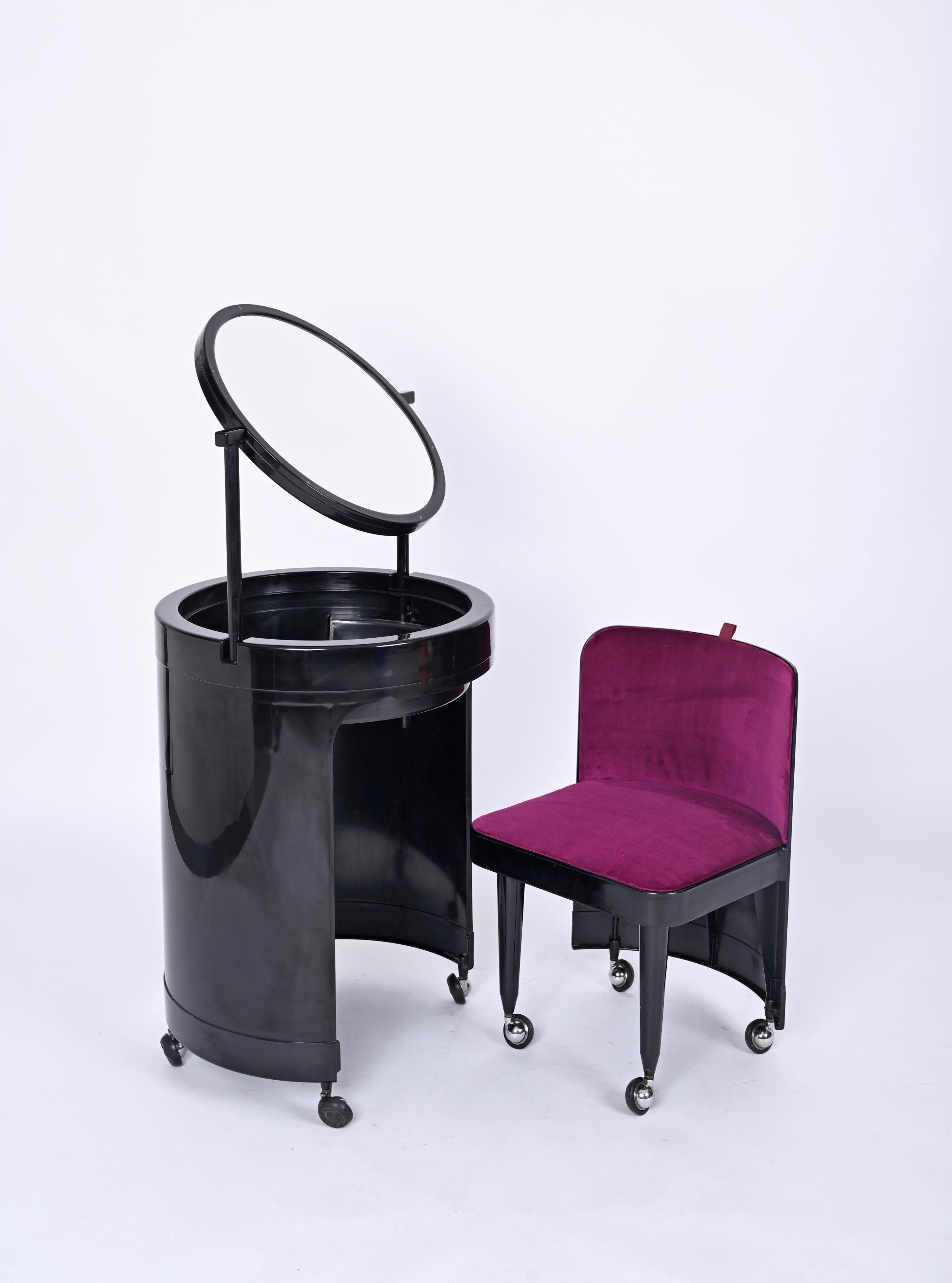Studio Kastilia Silvi, Italian Black Vanity Table with Purple Seat, 1970s 9