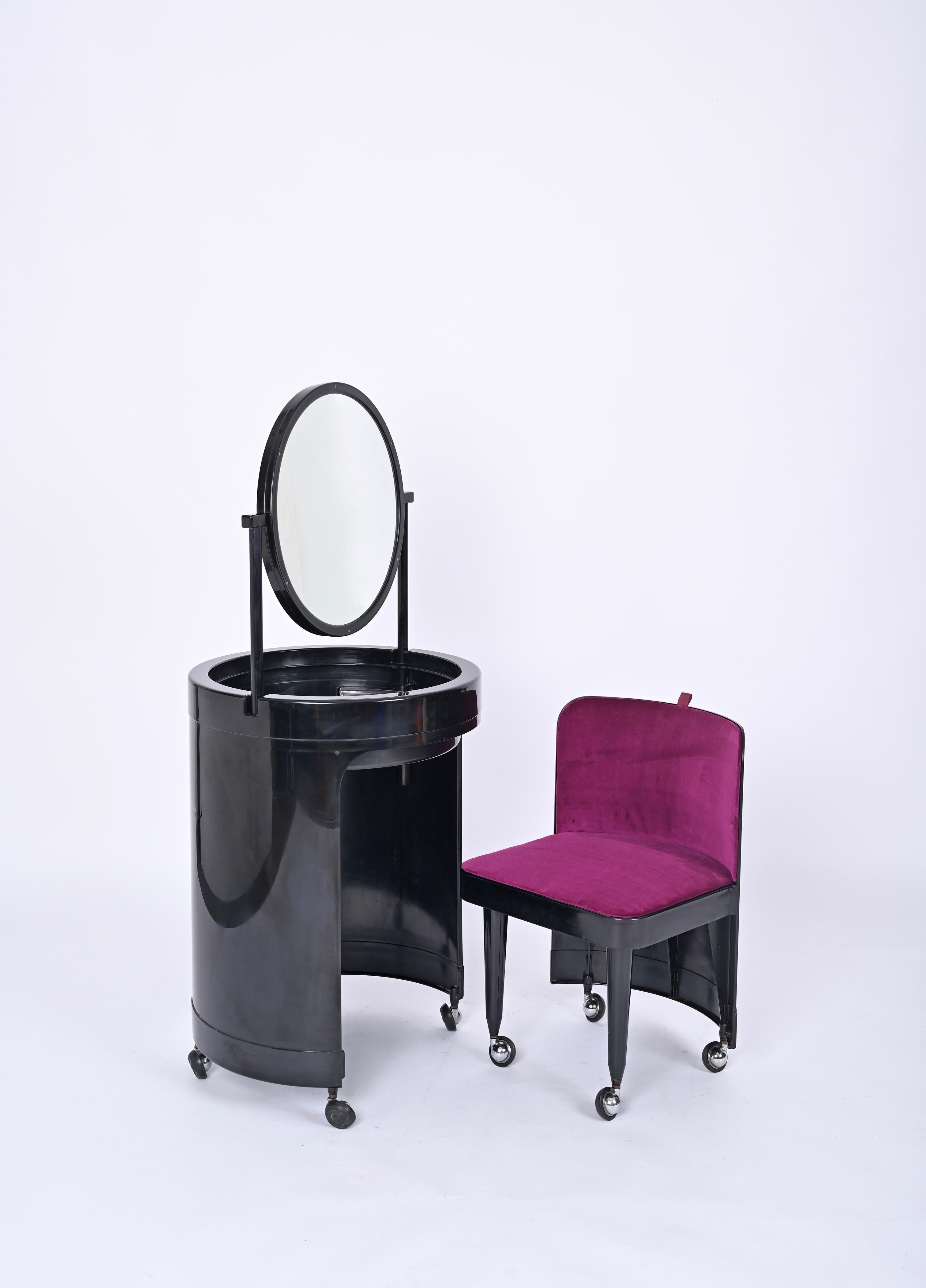 Studio Kastilia Silvi, Italian Black Vanity Table with Purple Seat, 1970s 10