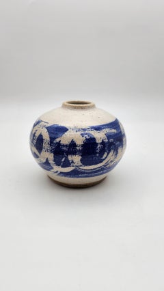 Mid-Century Studio Pottery Bud Vase in Cobalt Blue Abstract Glaze