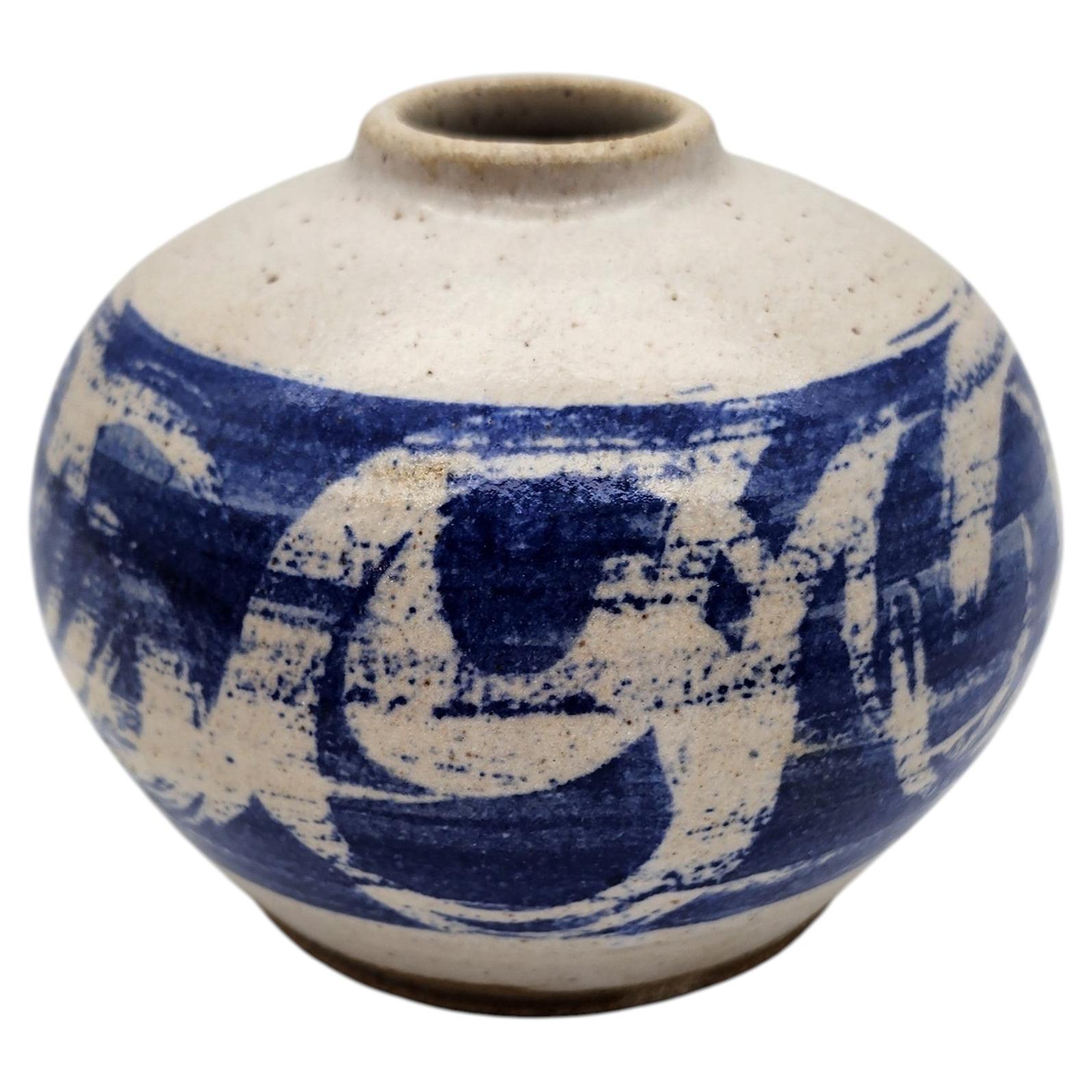 Mid-Century Studio Pottery Bud Vase in Cobalt Blue Abstract Glaze For Sale