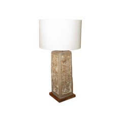 Mid Century Studio Pottery Ceramic Lamp with Milk Glaze & custom shade
