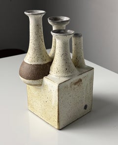 Mid Century Studio Pottery Ceramic 4 Spout Organic Ikebana Weed Vase Sculpture
