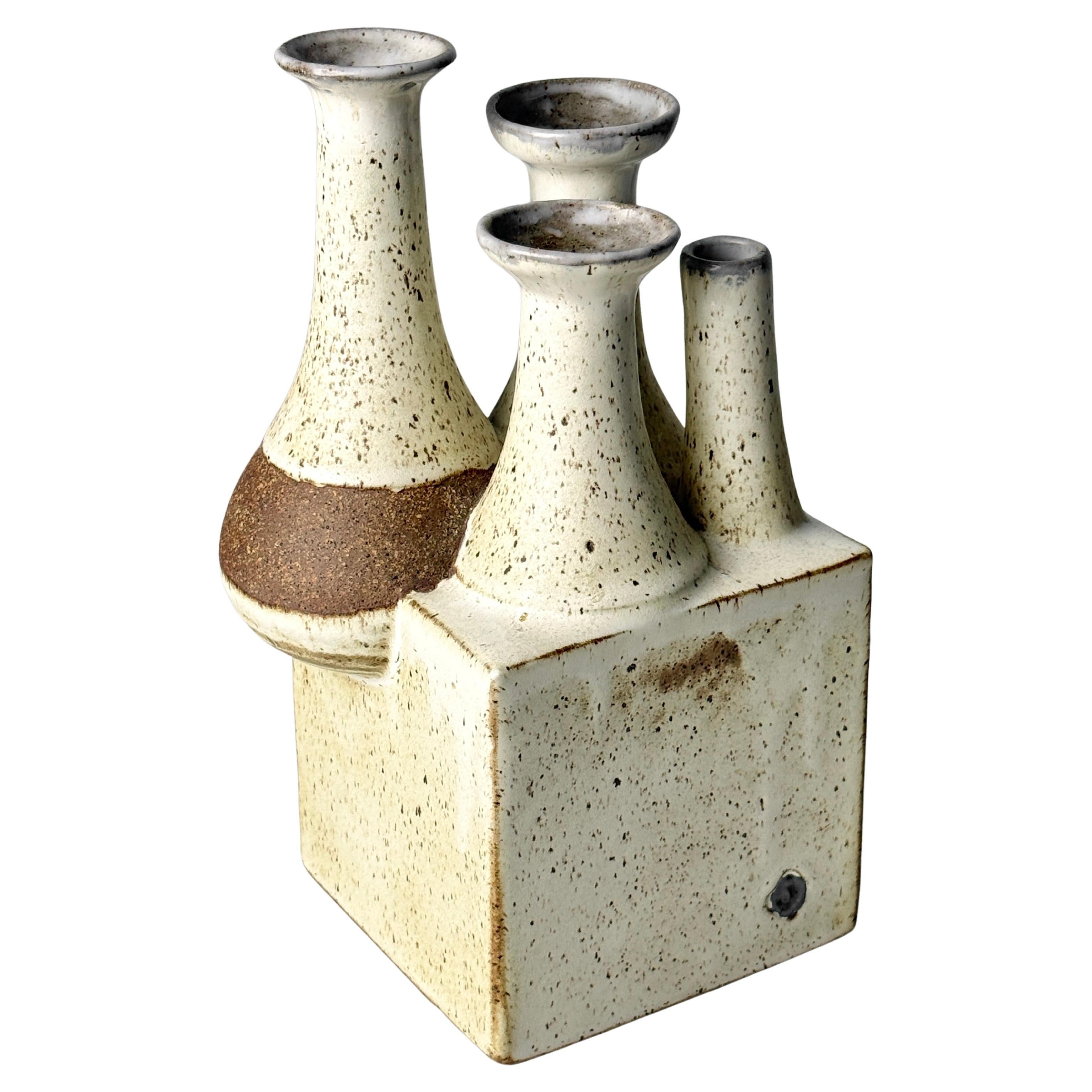 Mid-Century Studio Pottery Keramik Mehrlöffel Steingut Ikebana Weed Pot Vase