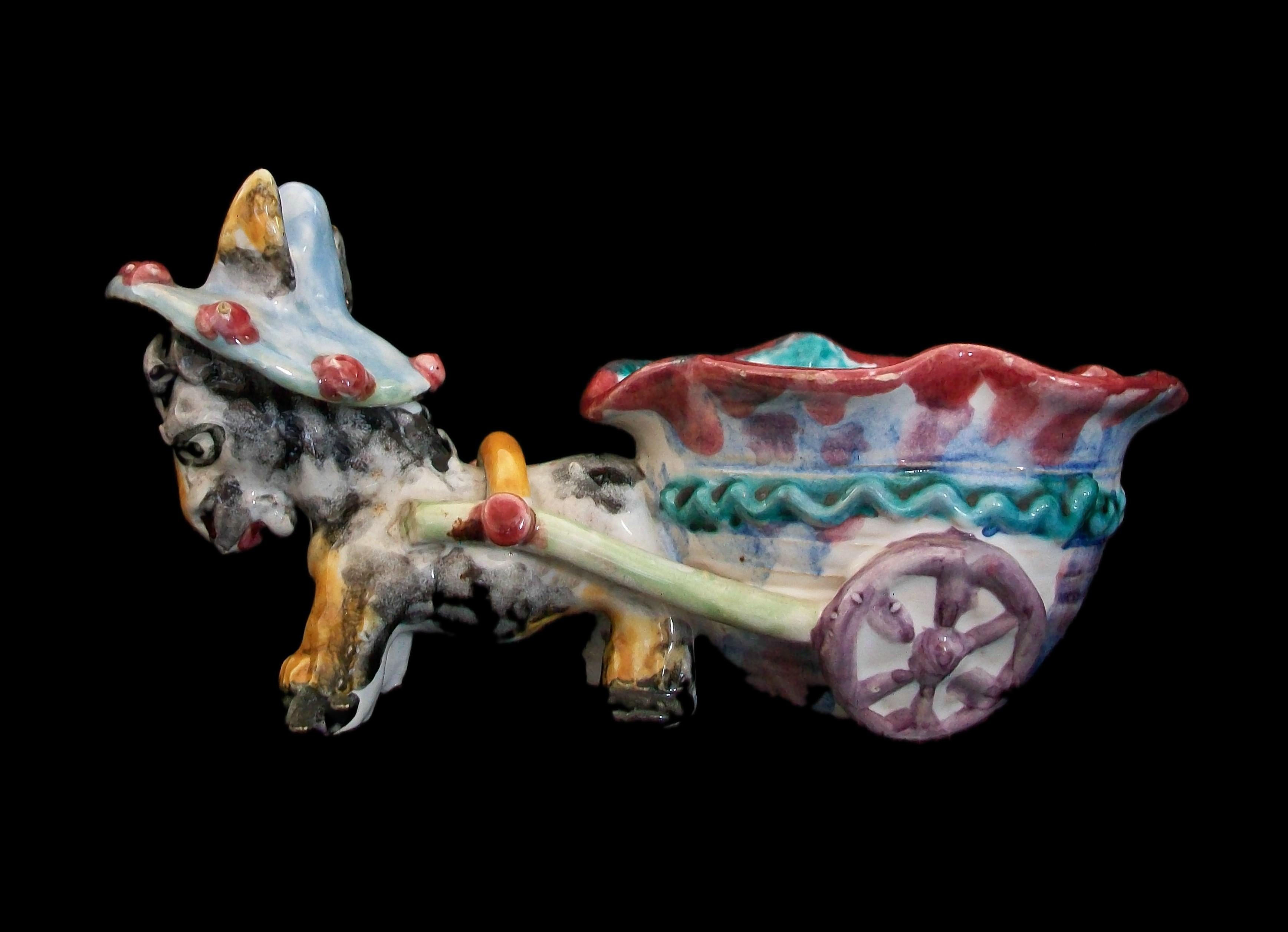 Italian Mid Century Studio Pottery Donkey & Cart - Hand Modelled - Italy - Circa 1960's For Sale