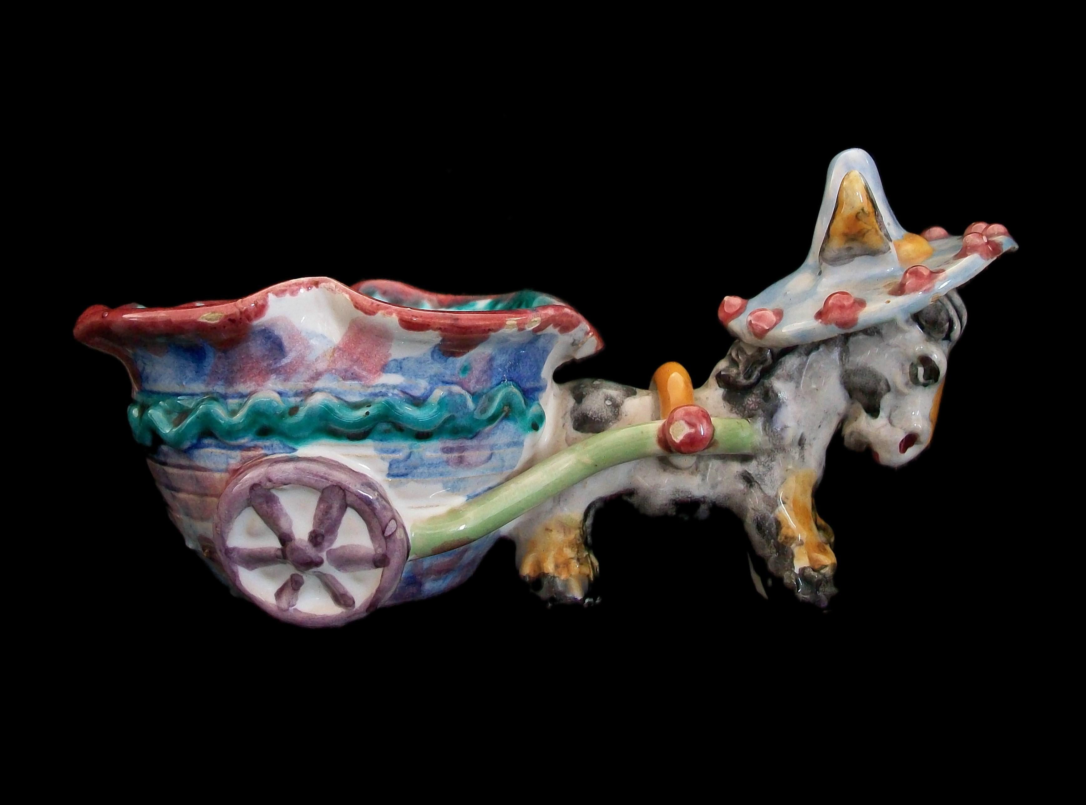 Âne et charrette en Studio Pottery du milieu du siècle - modelés à la main - Italie - Circa 1960's Bon état - En vente à Chatham, ON