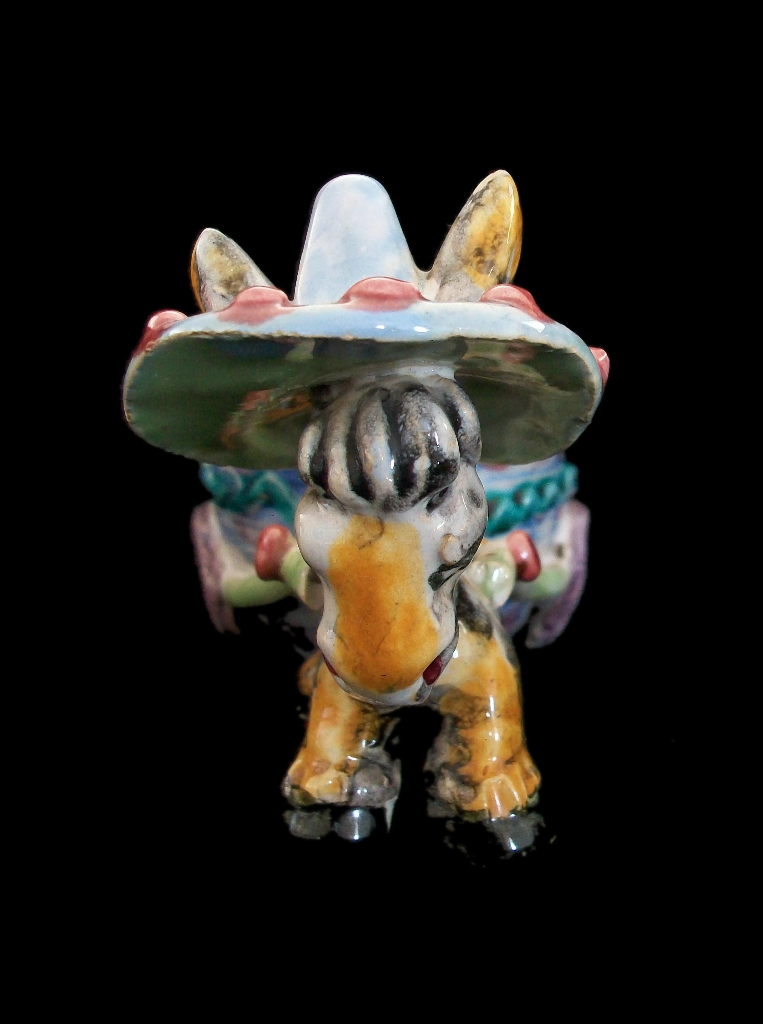 Mid Century Studio Pottery Donkey & Cart - Hand Modelled - Italy - Circa 1960's In Good Condition For Sale In Chatham, ON