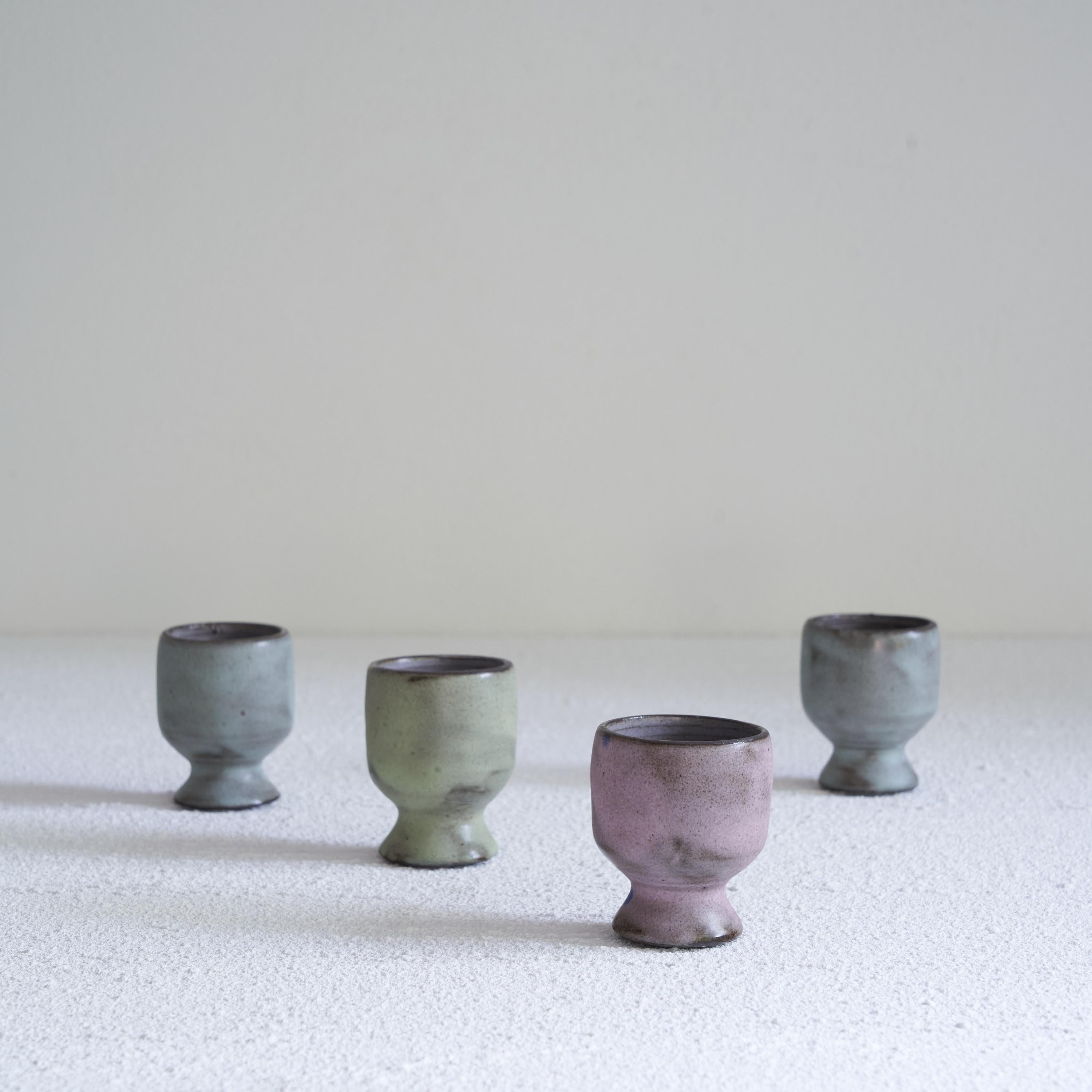 Hand-Crafted Mid Century Studio Pottery Egg Cups Set of 4 For Sale