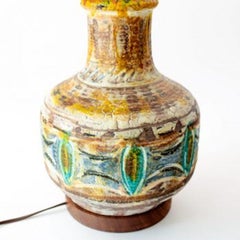 Midcentury Studio Pottery Glazed Ceramic Lamp with Turned Walnut Accents