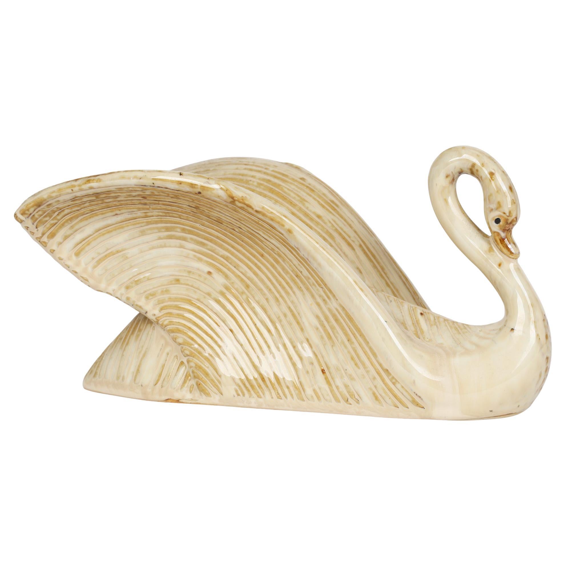 Rare Italian pottery Azzolin Brothers Bros signed ceramic swan gold