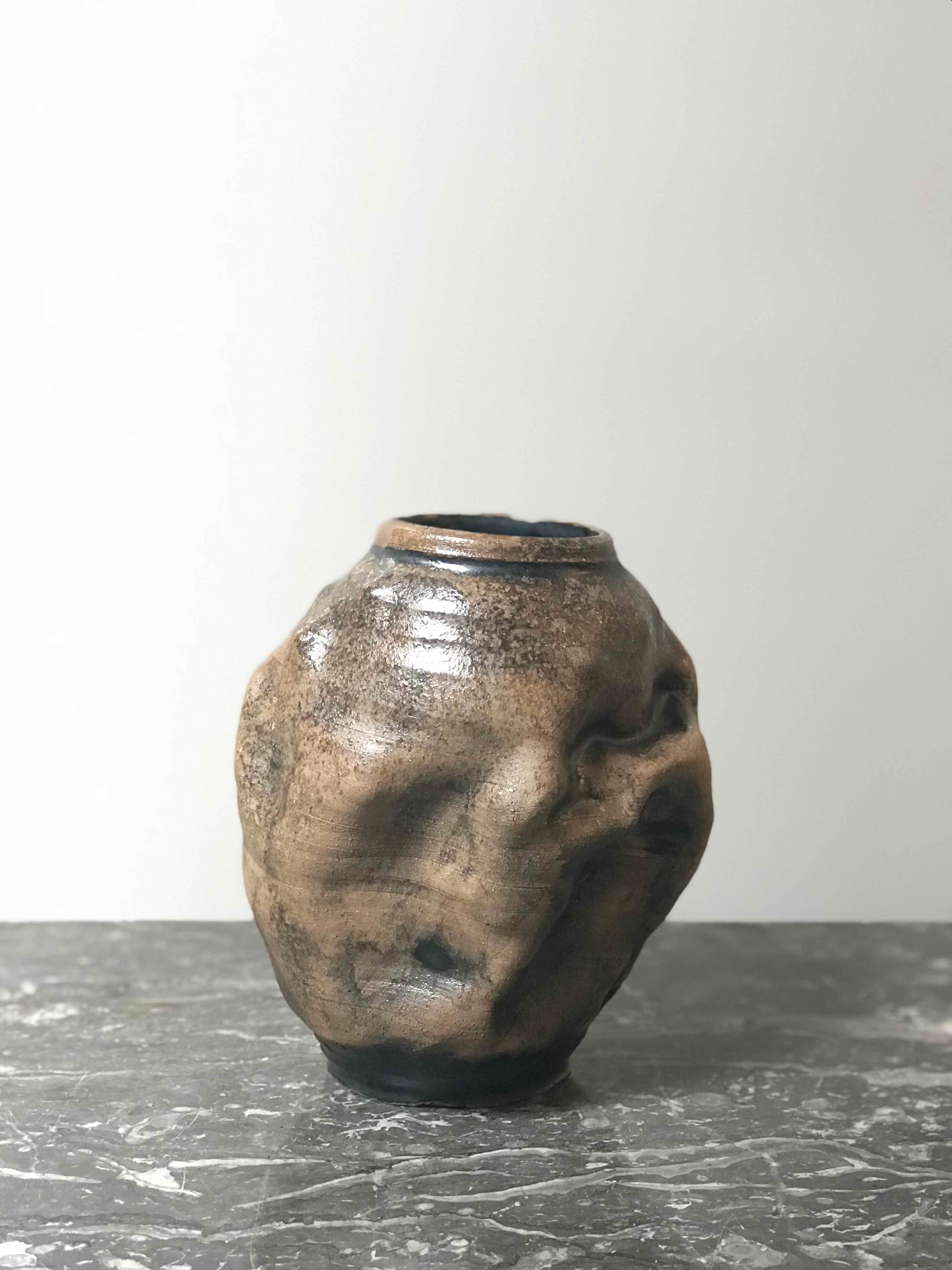 American Mid-Century Studio Pottery Hand Thrown Crinkled Vase 