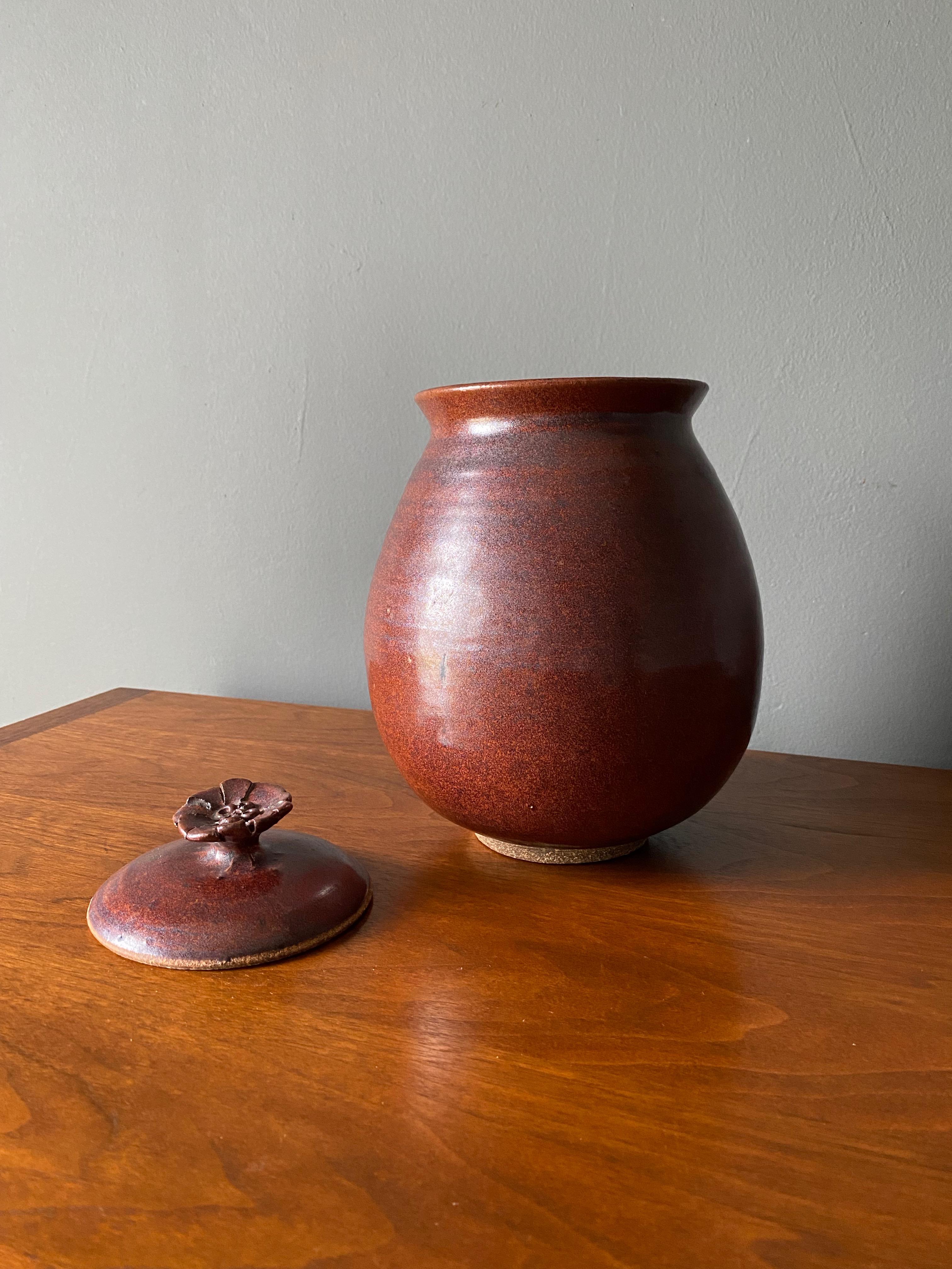 Mid Century Studio Pottery Lidded Ceramic Jar For Sale 1