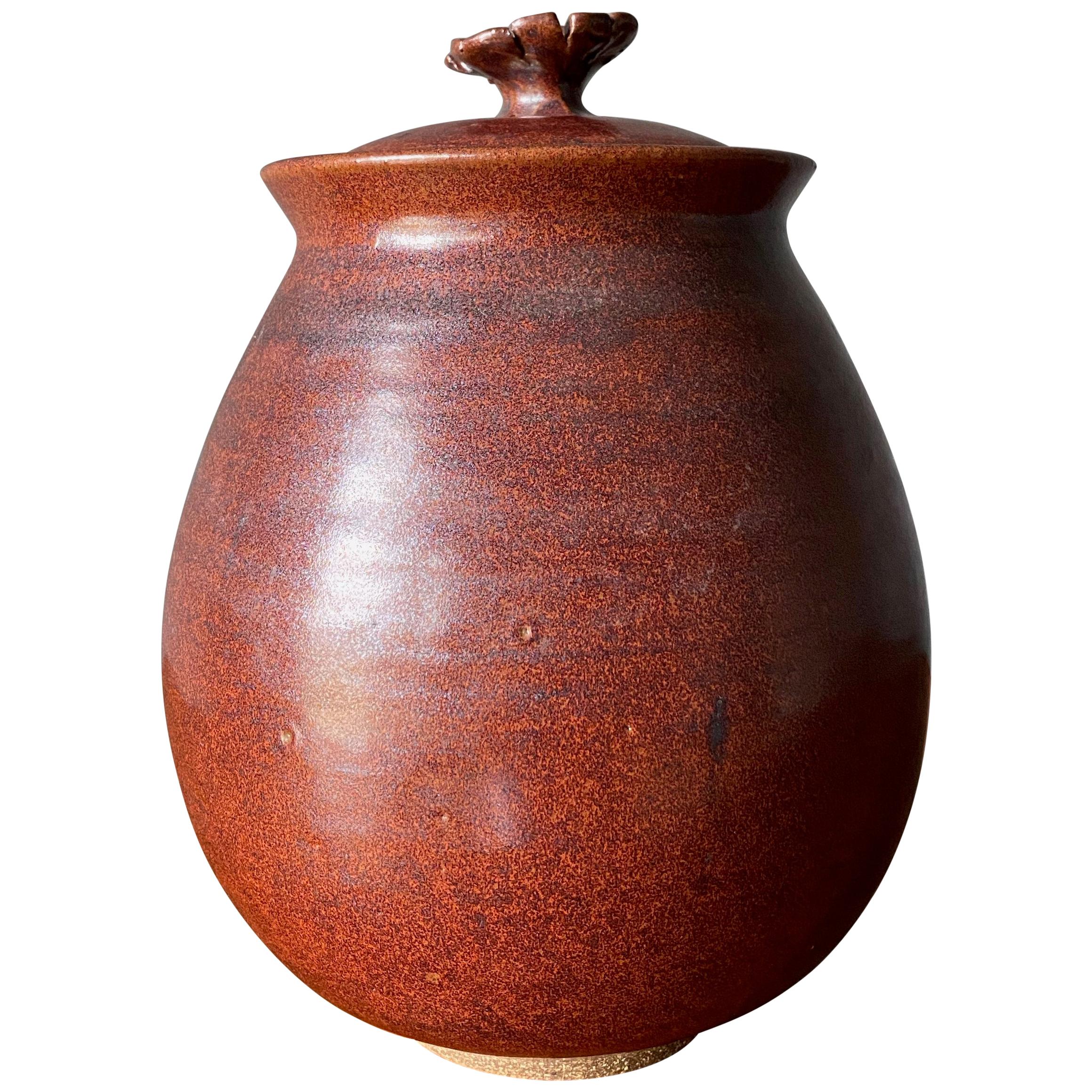 Mid Century Studio Pottery Lidded Ceramic Jar For Sale