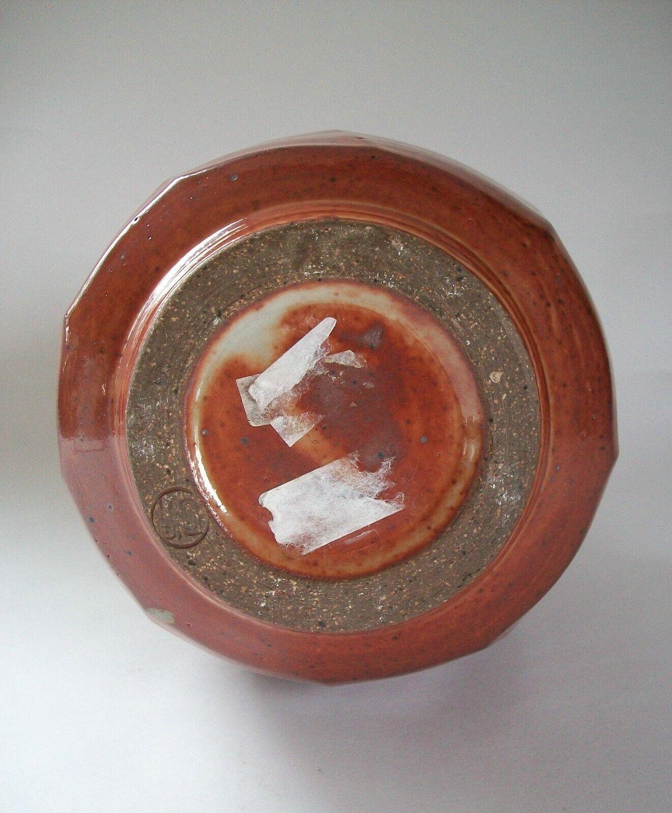 20th Century Mid Century Studio Pottery Stoneware Bottle Vase with Cut Sides, Signed, 1970s For Sale