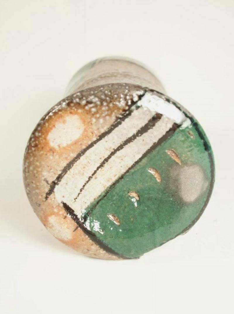 XX secolo Vaso in gres di Studio Pottery del Mid Century - Dipinto a mano - Firmato - Anni '70 Circa in vendita