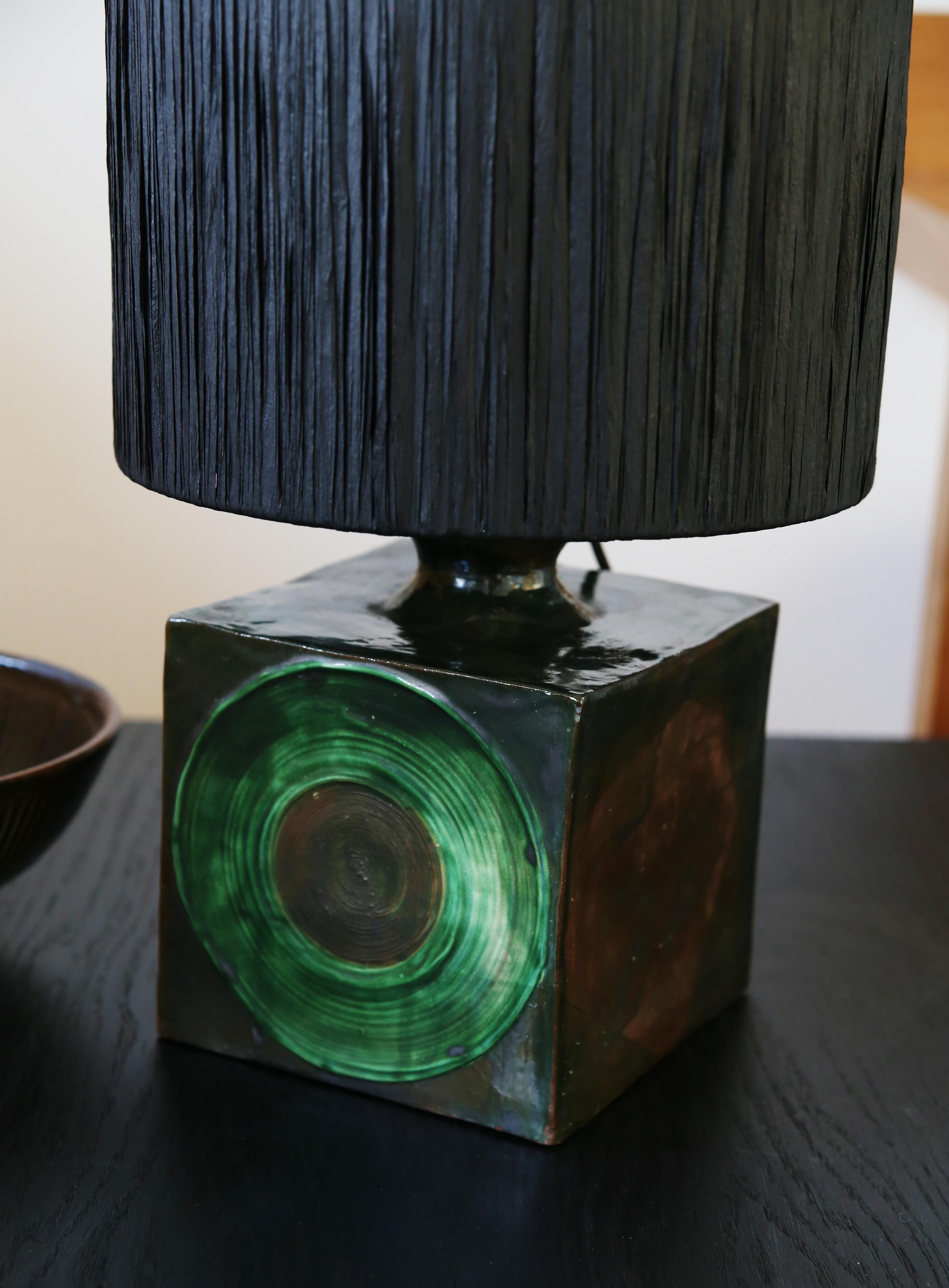 Mid Century studio pottery table lamp with shade For Sale 3