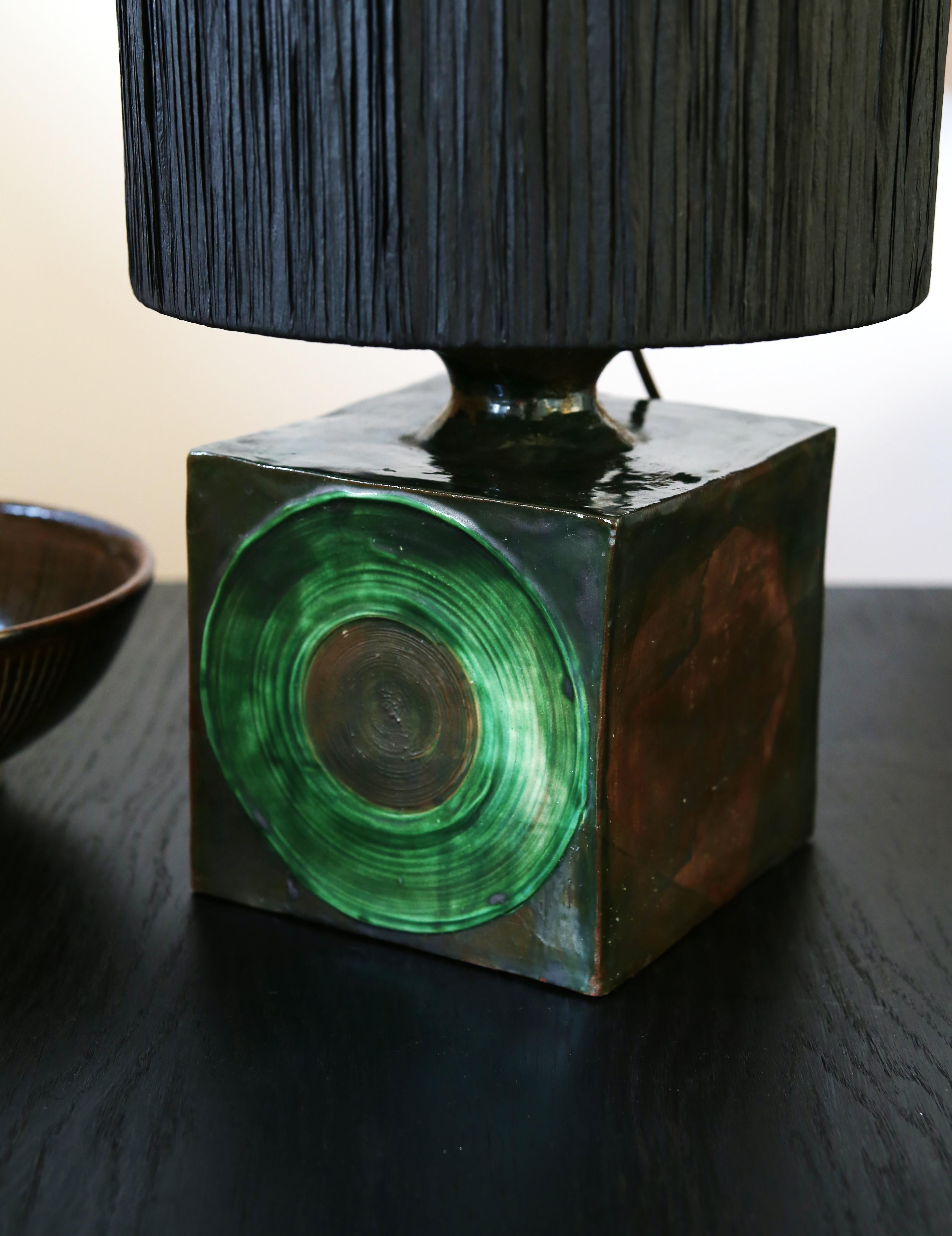Mid Century studio pottery table lamp with shade For Sale 4