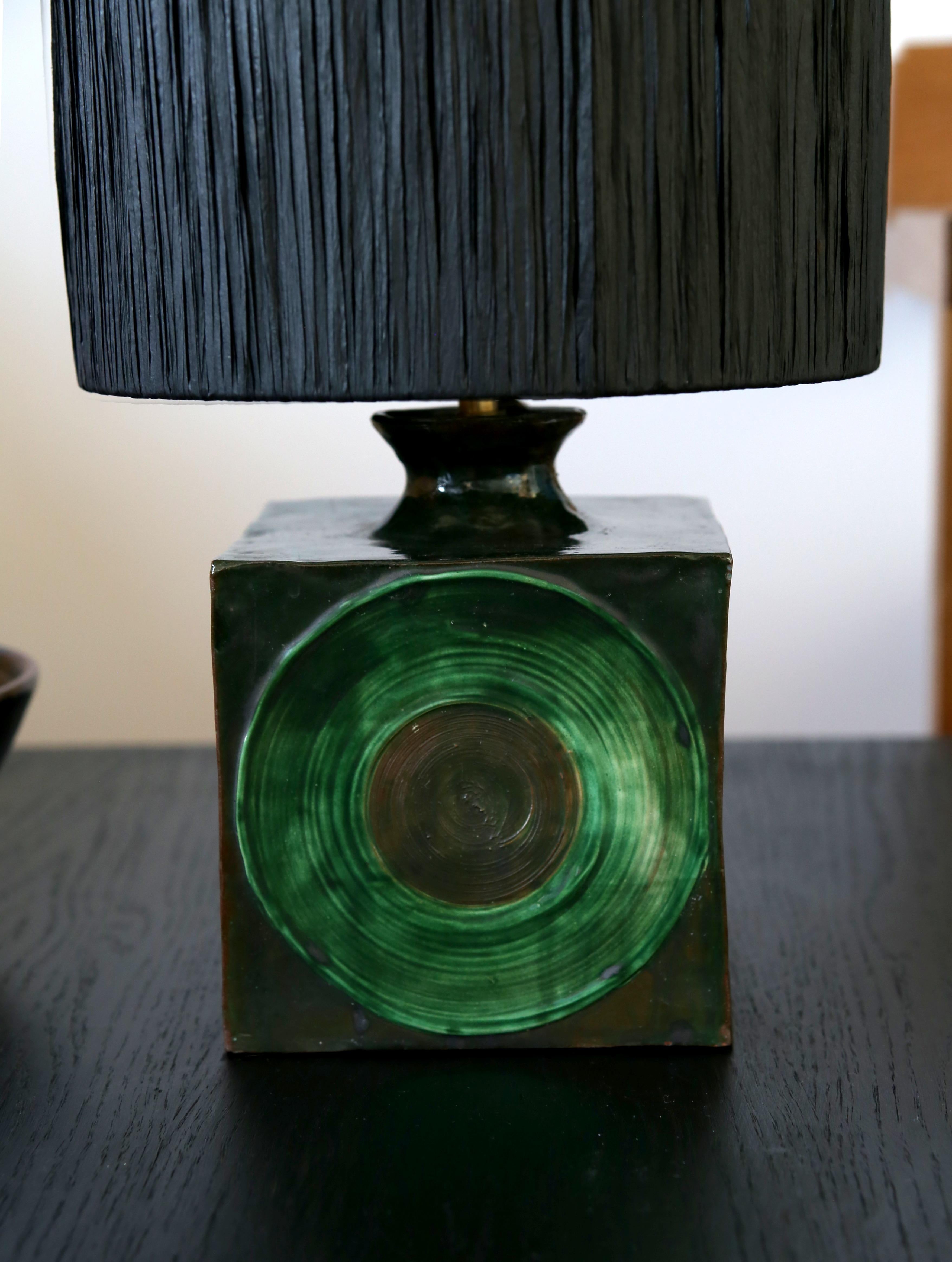 European Mid Century studio pottery table lamp with shade For Sale