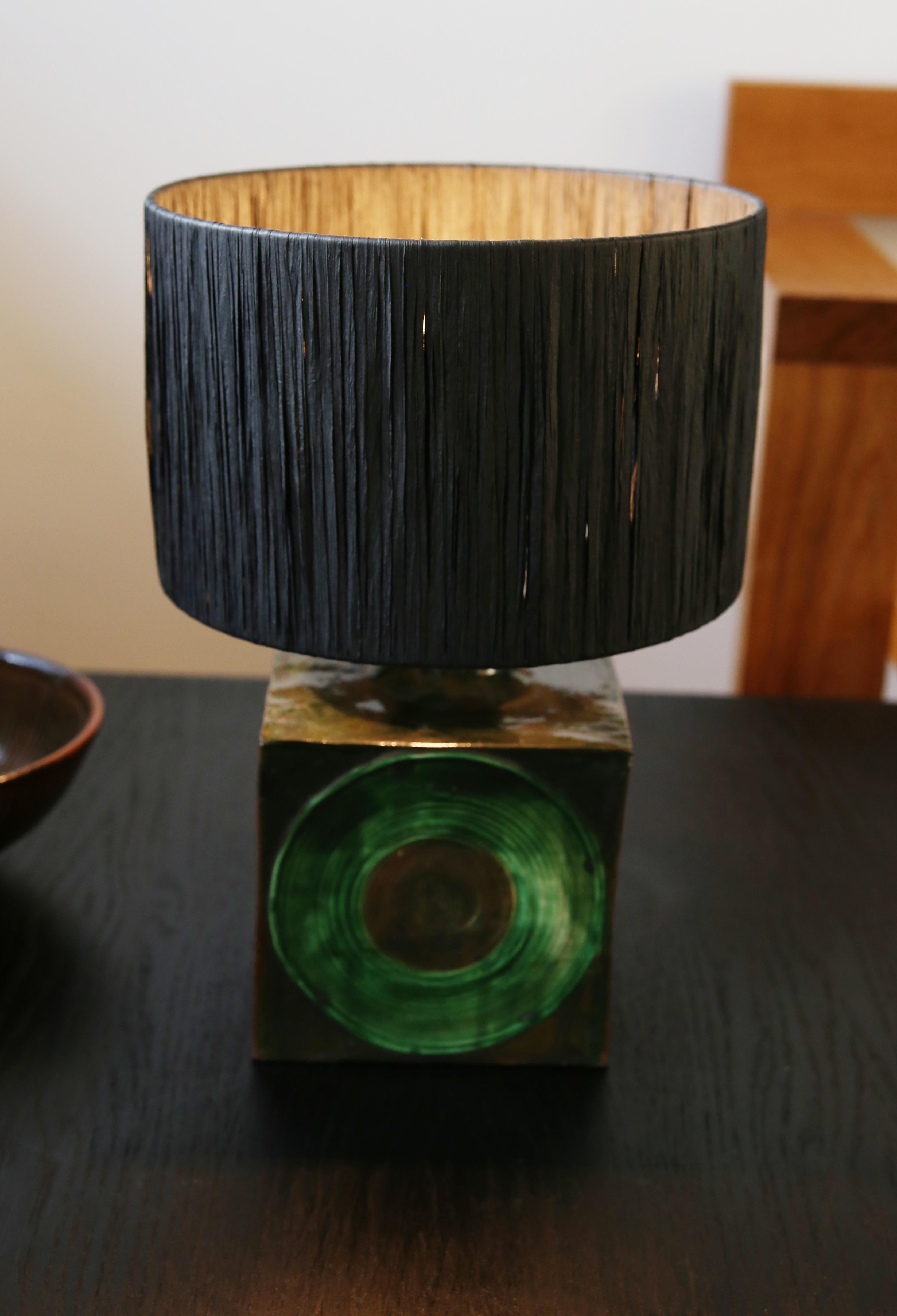 Mid Century studio pottery table lamp with shade For Sale 1