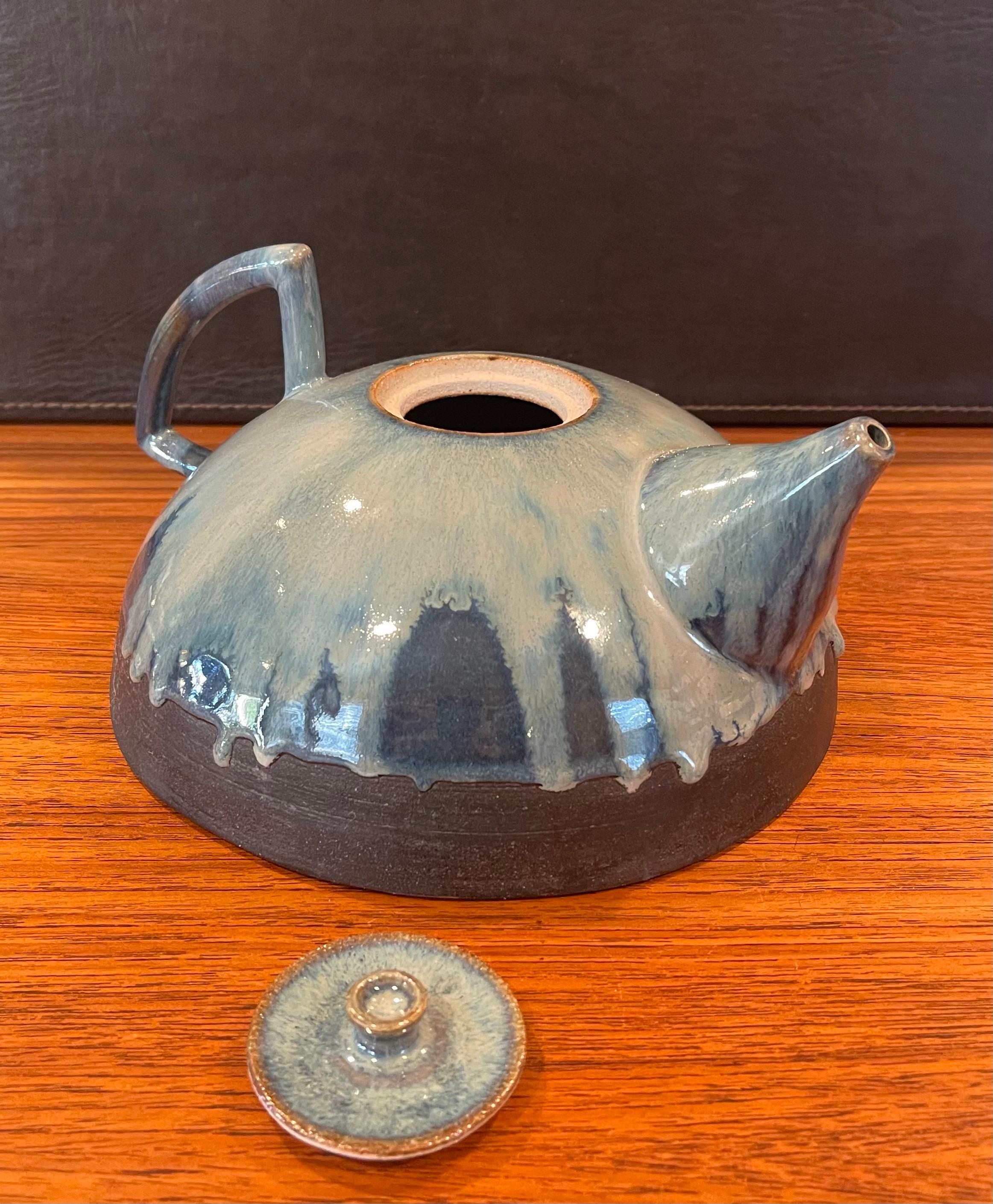 Mid-Century Modern Mid-Century Studio Pottery Tea Pot with Blue Lava Glaze For Sale