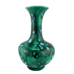 Mid-Century Studio Pottery Vase in Green Drip Glaze, Signed 1176