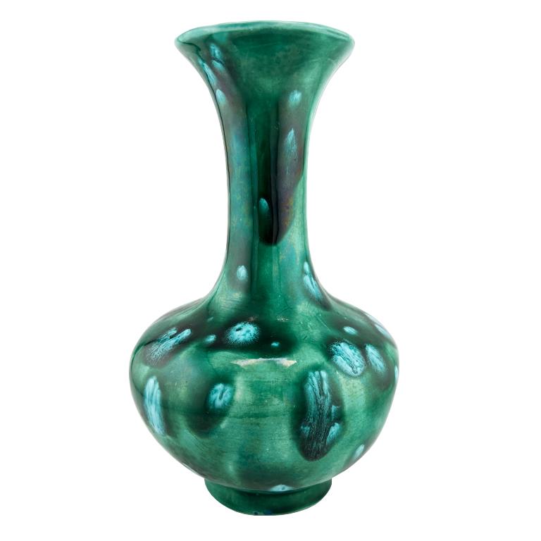 Francese Vaso di Studio Pottery di metà secolo con smalto verde a goccia, firmato 1176 in vendita