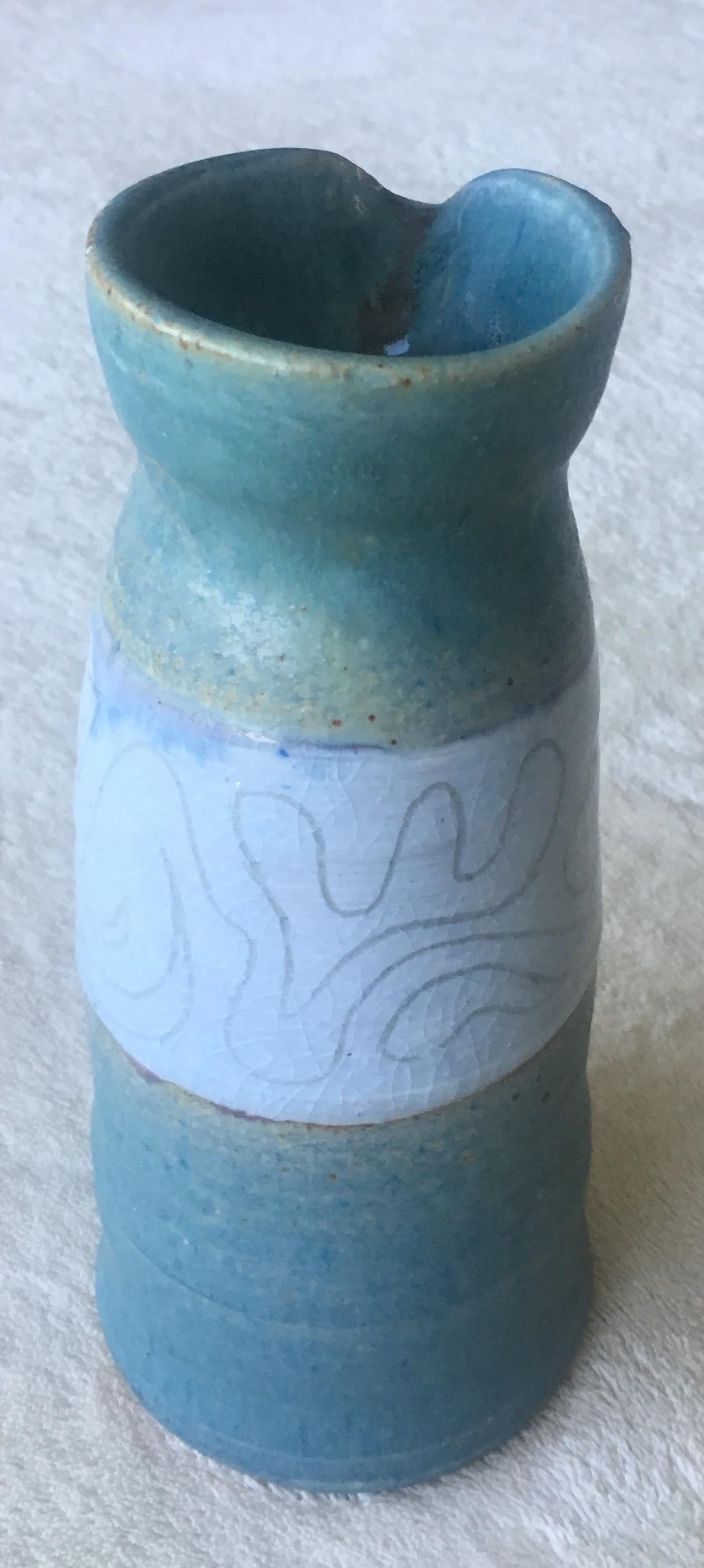 Glazed American Midcentury Studio Pottery Vase, Signed For Sale