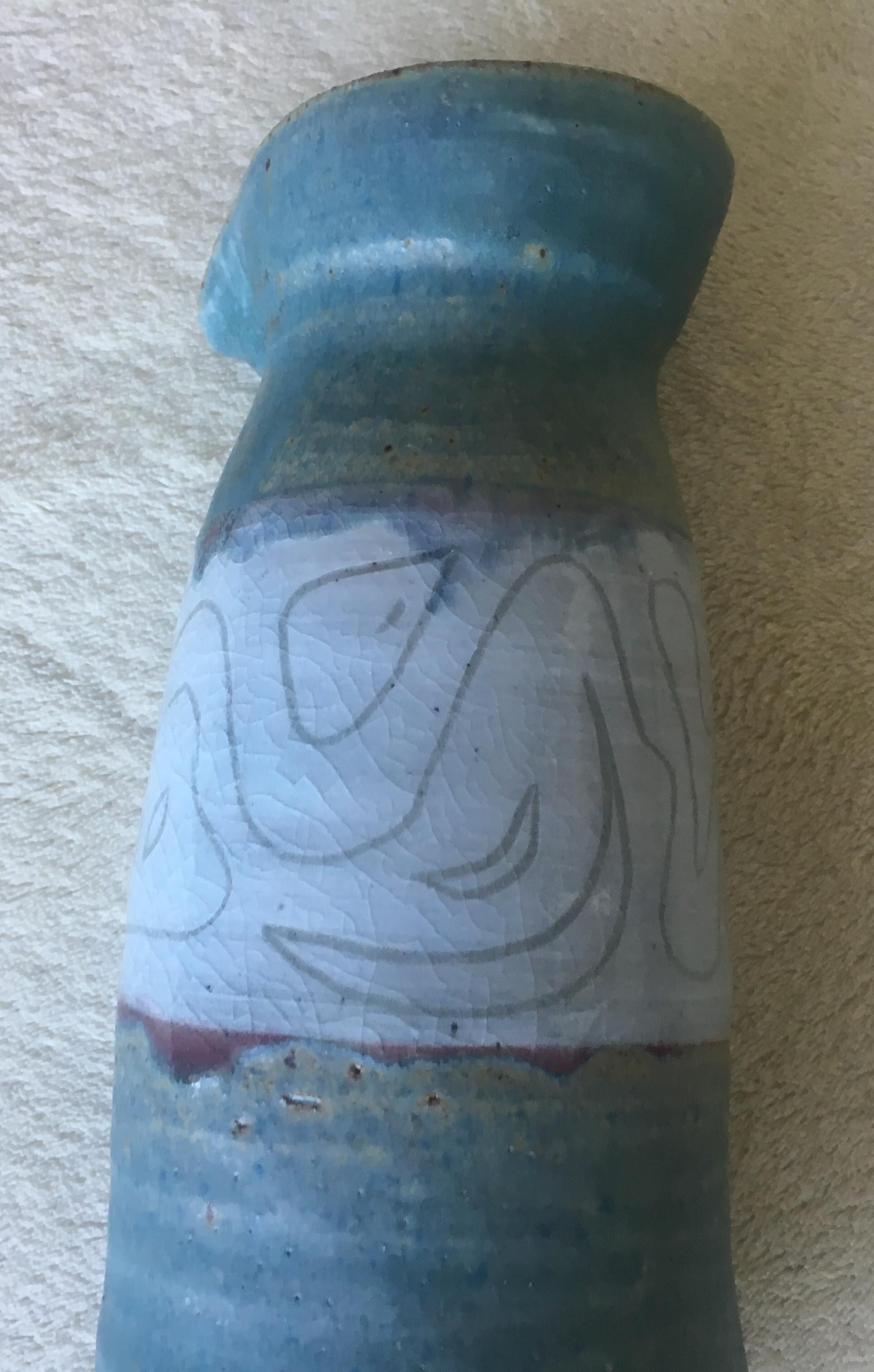 Ceramic American Midcentury Studio Pottery Vase, Signed For Sale