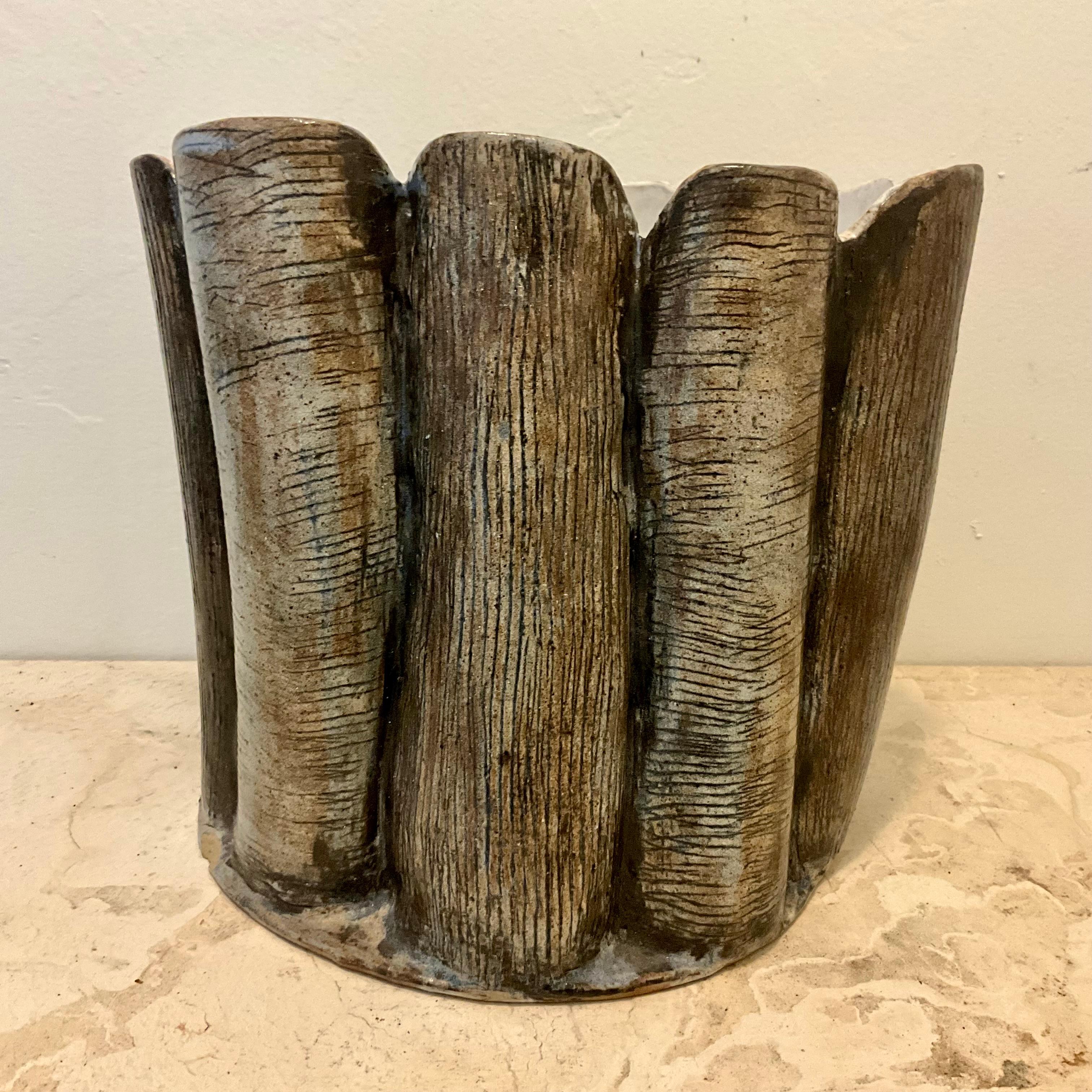 Mid-Century Studio Pottery Vessel with Sculptural Faux Tree-Bark For Sale 3