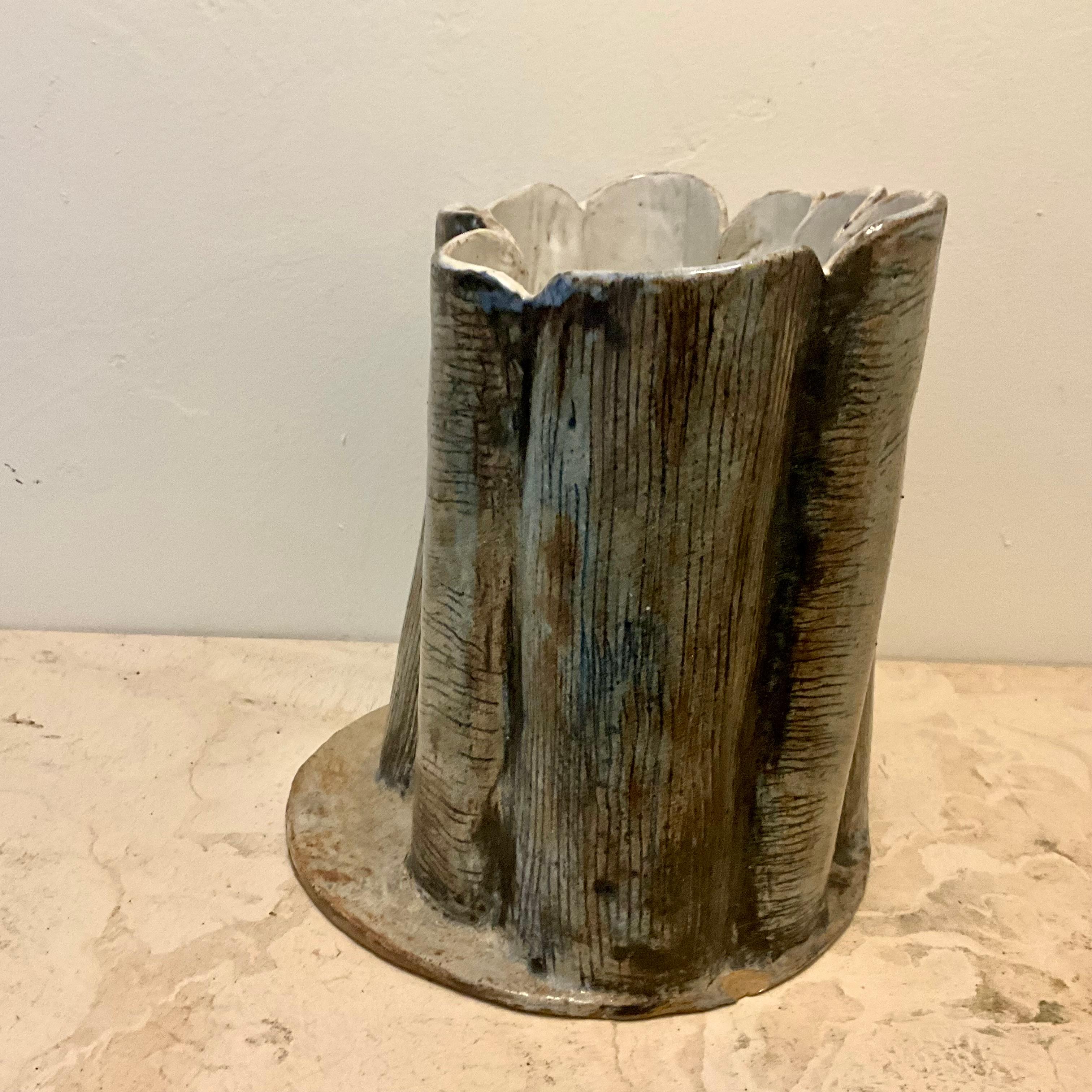 Mid-Century Studio Pottery Vessel with Sculptural Faux Tree-Bark For Sale 4