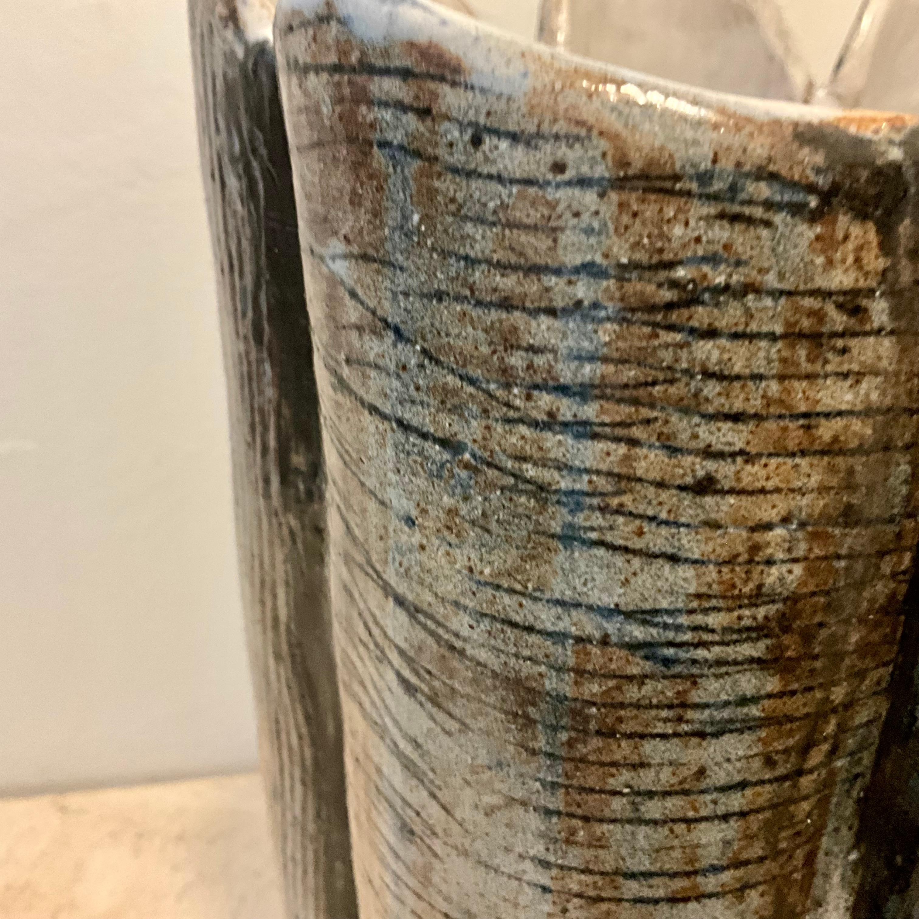 Mid-Century Studio Pottery Vessel with Sculptural Faux Tree-Bark In Good Condition For Sale In West Palm Beach, US