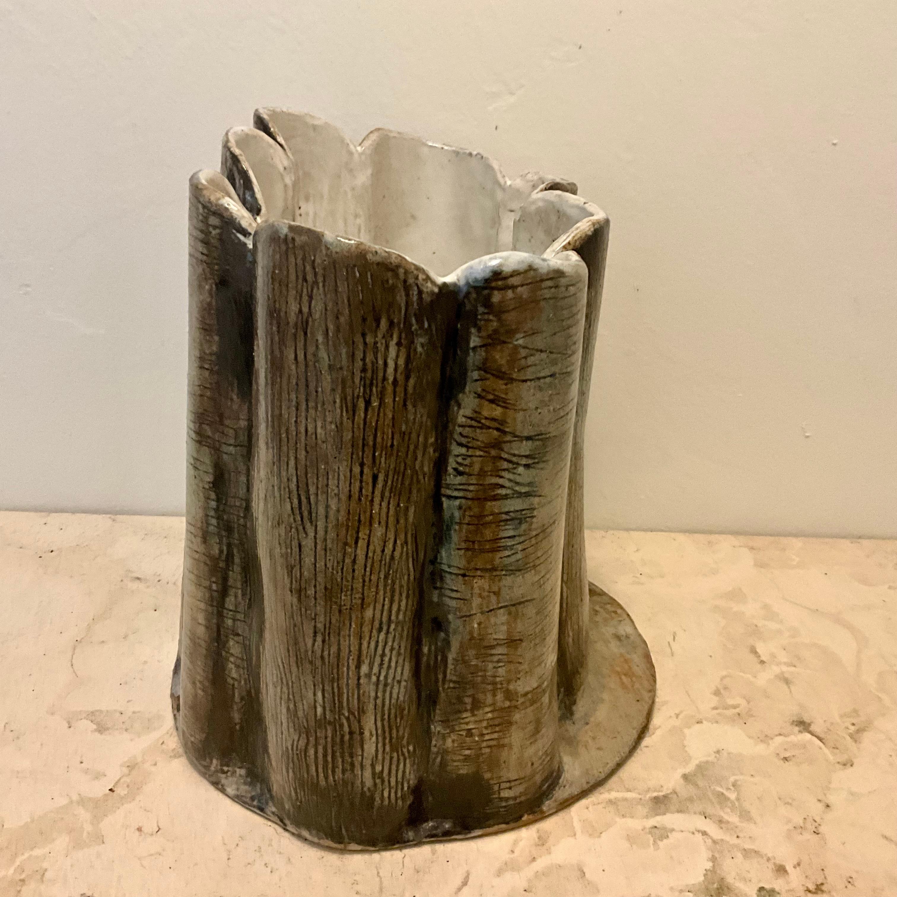 Mid-Century Studio Pottery Vessel with Sculptural Faux Tree-Bark For Sale 1