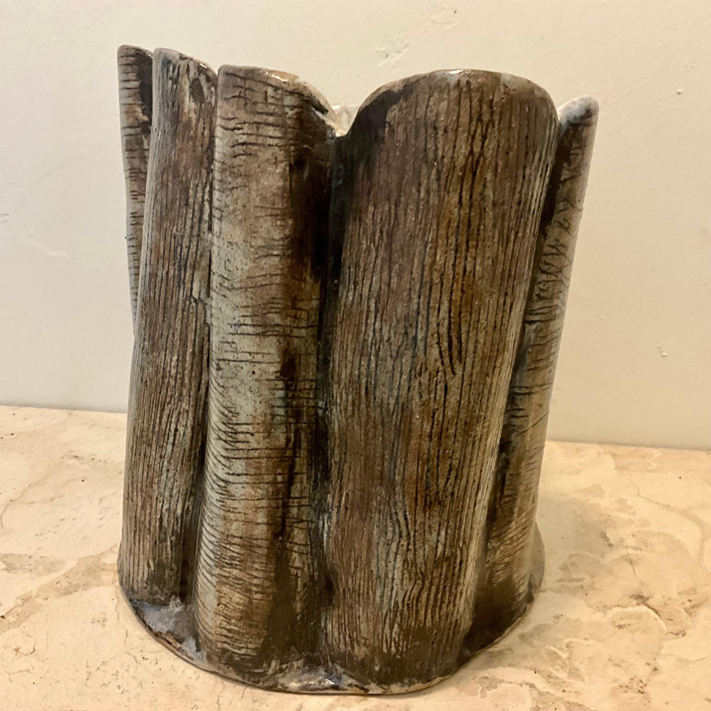 Mid-Century Studio Pottery Vessel with Sculptural Faux Tree-Bark For Sale 2