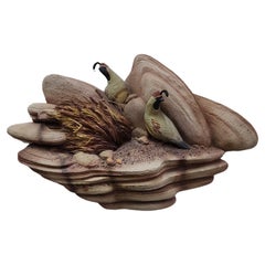 Mid-Century Style 3D Sculptural Wall Landscape with Rocks and Quails
