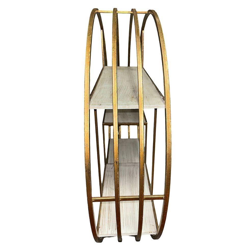 Mid-century Style 4-Tier Round Brass Colored Wall Hanging Shelf In Excellent Condition For Sale In Van Nuys, CA