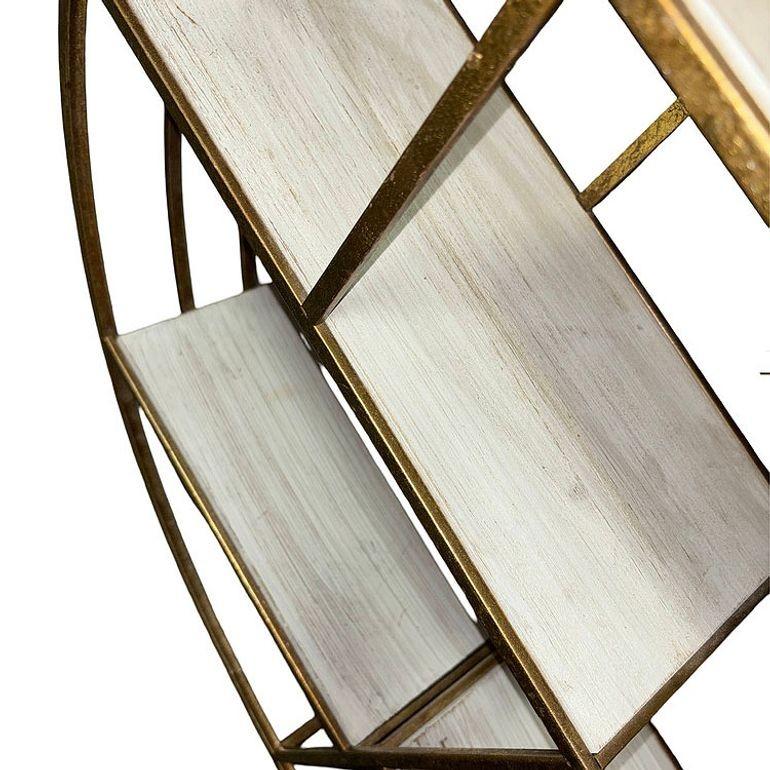 Hardwood Mid-century Style 4-Tier Round Brass Colored Wall Hanging Shelf For Sale