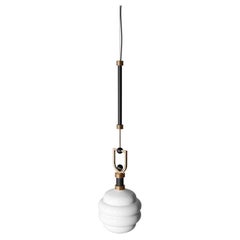 Mid-Century Style Accent Pendant Lamp, Blown Glass, Black & Gold Polished Brass