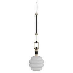 Mid-Century Style Accent Pendant Lamp, Polished Brass, Details in Black