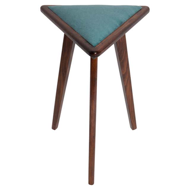 Mid-Century Style Blue Velvet Triangle Medium Stool, by Vintola Studio ...