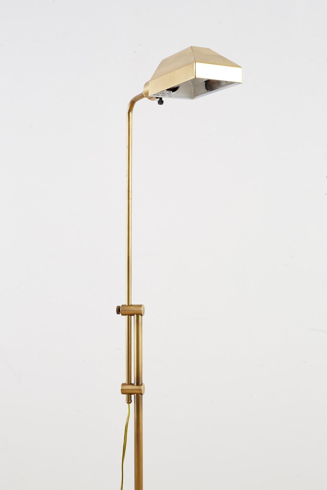 Midcentury Style Adjustable Brass Pharmacy Floor Lamp In Good Condition In Rio Vista, CA