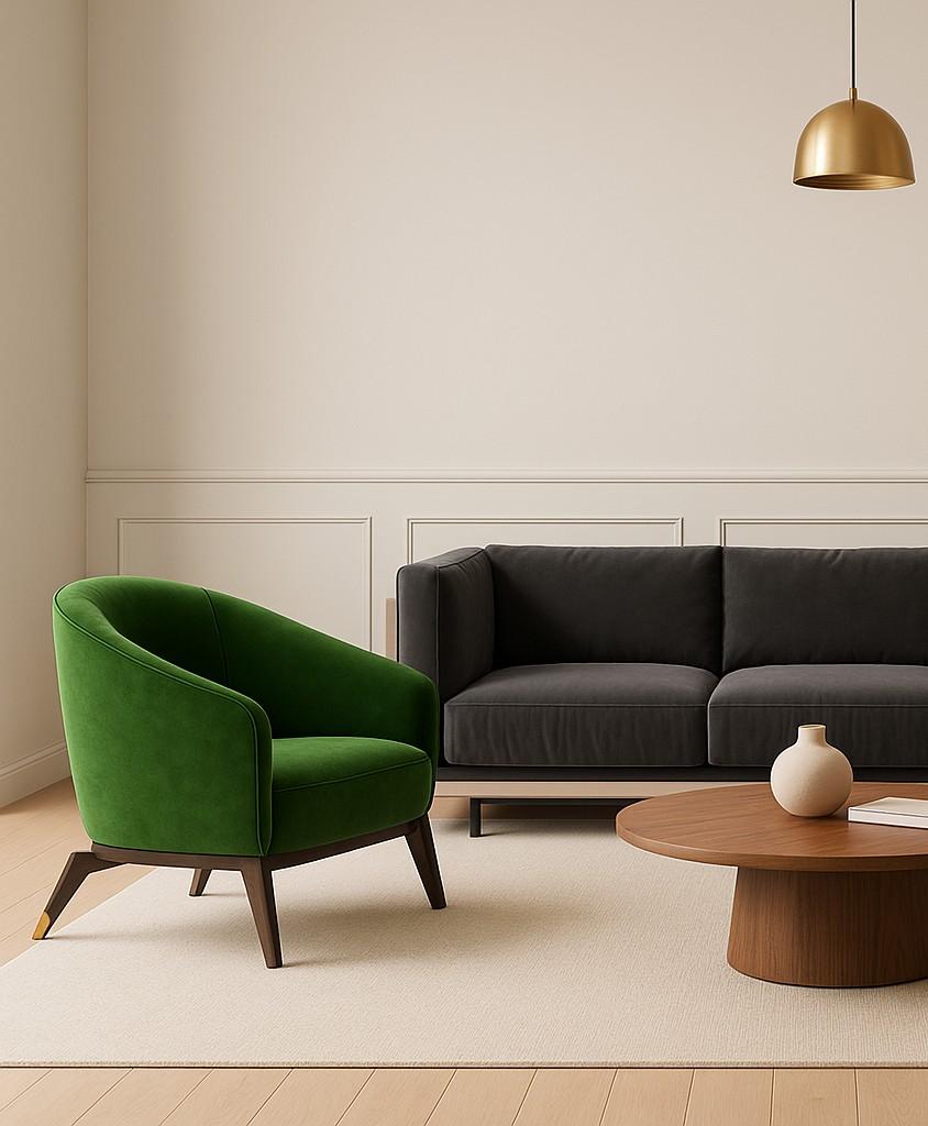 Poltrone in stile Mid Century Modern in velluto verde muschio in vendita 2