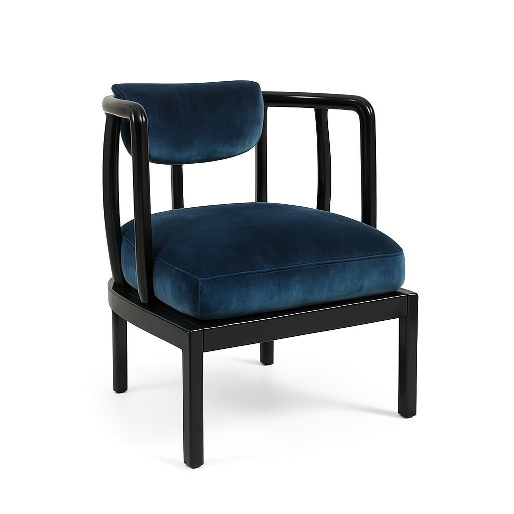 Mid-Century Modern Mid-Century Style Armchair In White Frame & Rose Blossom Resistant Velvet For Sale