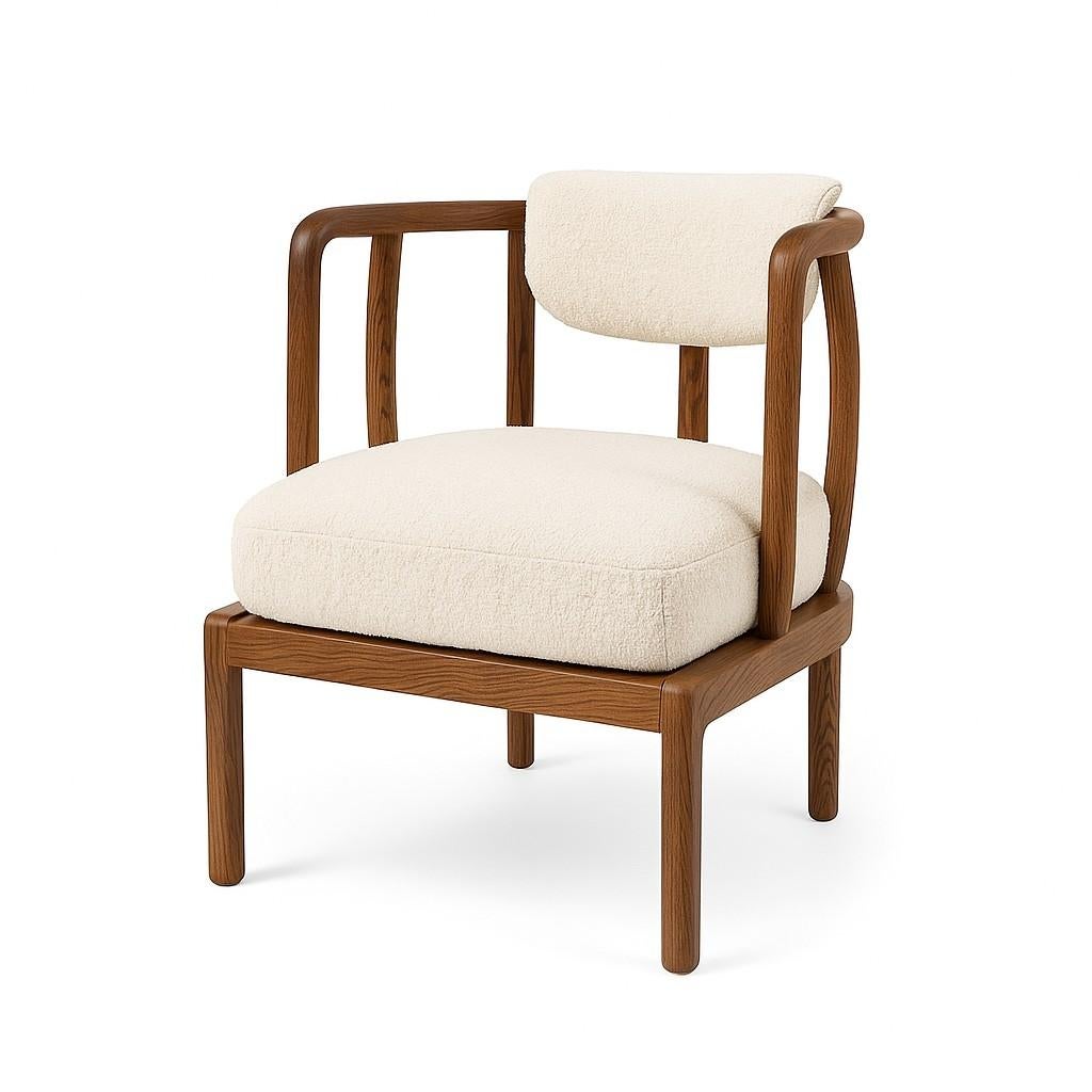 Portuguese Mid-Century Style Armchair In White Frame & Rose Blossom Resistant Velvet For Sale